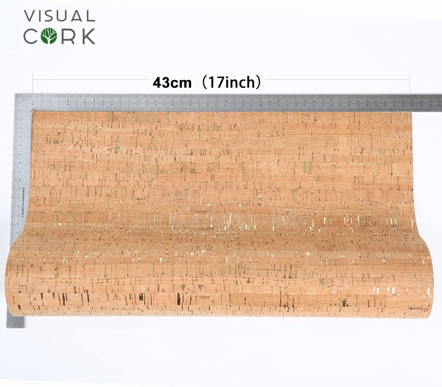 VISUAL CORK Tela de corcho fina por yarda Tela de tapicería de piel sintética ecológica 17 pulgadas × 362 pulgadas (16.9 in × 362.2 in)