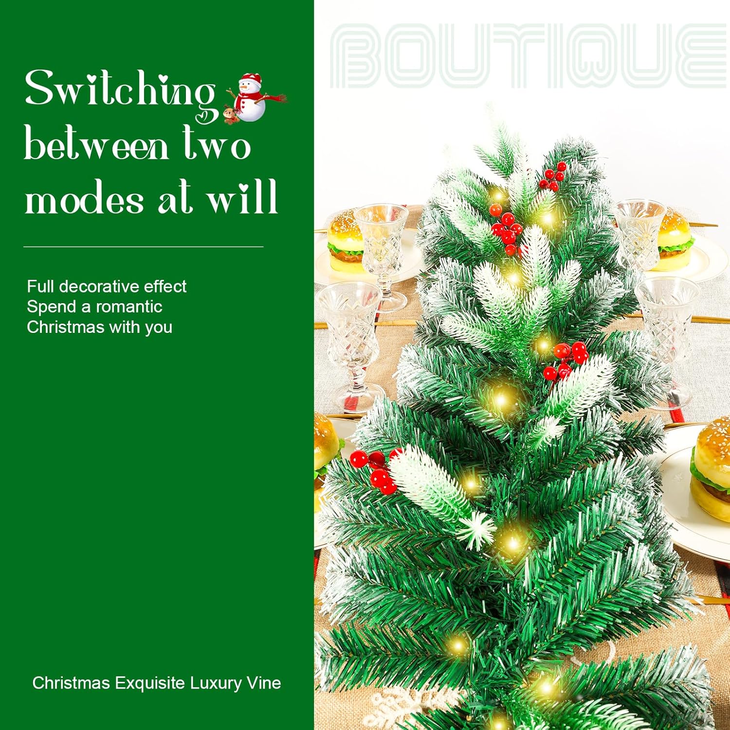 Joyhalo Guirnalda de Navidad de 9 pies con luces que funciona con pilas, guirnalda de Navidad preiluminada al aire libre para manto, guirnalda de