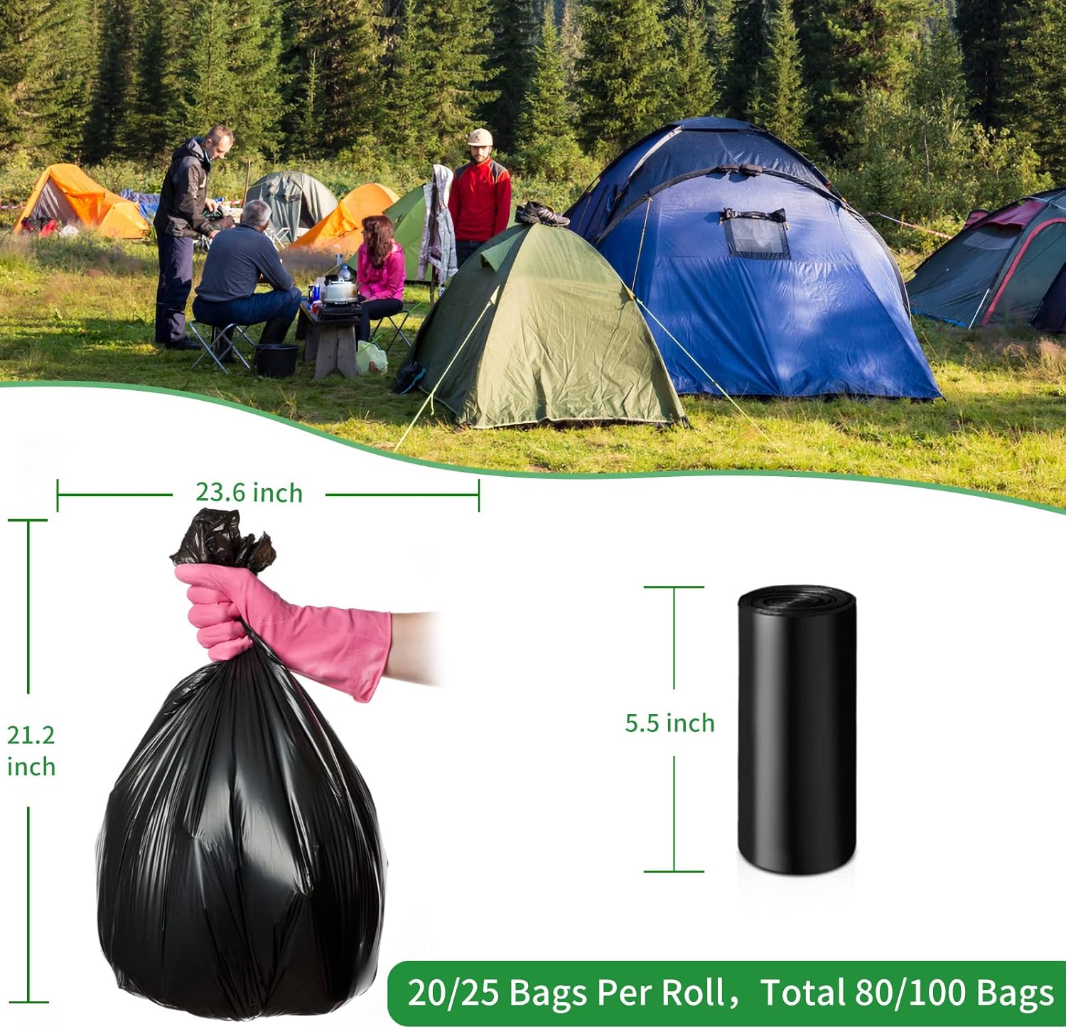 CAMRILEND Portable Toilet Bags for Camping, Biodegradable Porta Potty Bags 8 Gallon Thickened Toilet Waste Bags for 5 Gallon Bucket Toilet