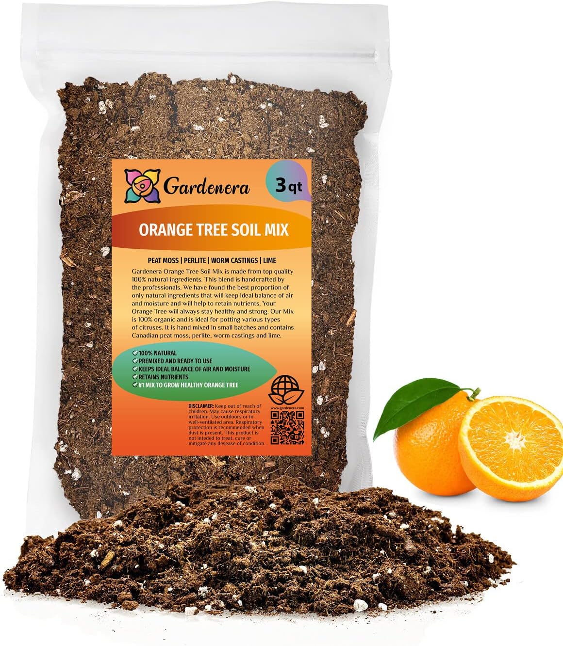 ‘s Premium Orange Tree – Mezcla de tierra para macetas de drenaje rápido para cultivar y trasplantar Citrus Sinensis – 3 cuartos de galón