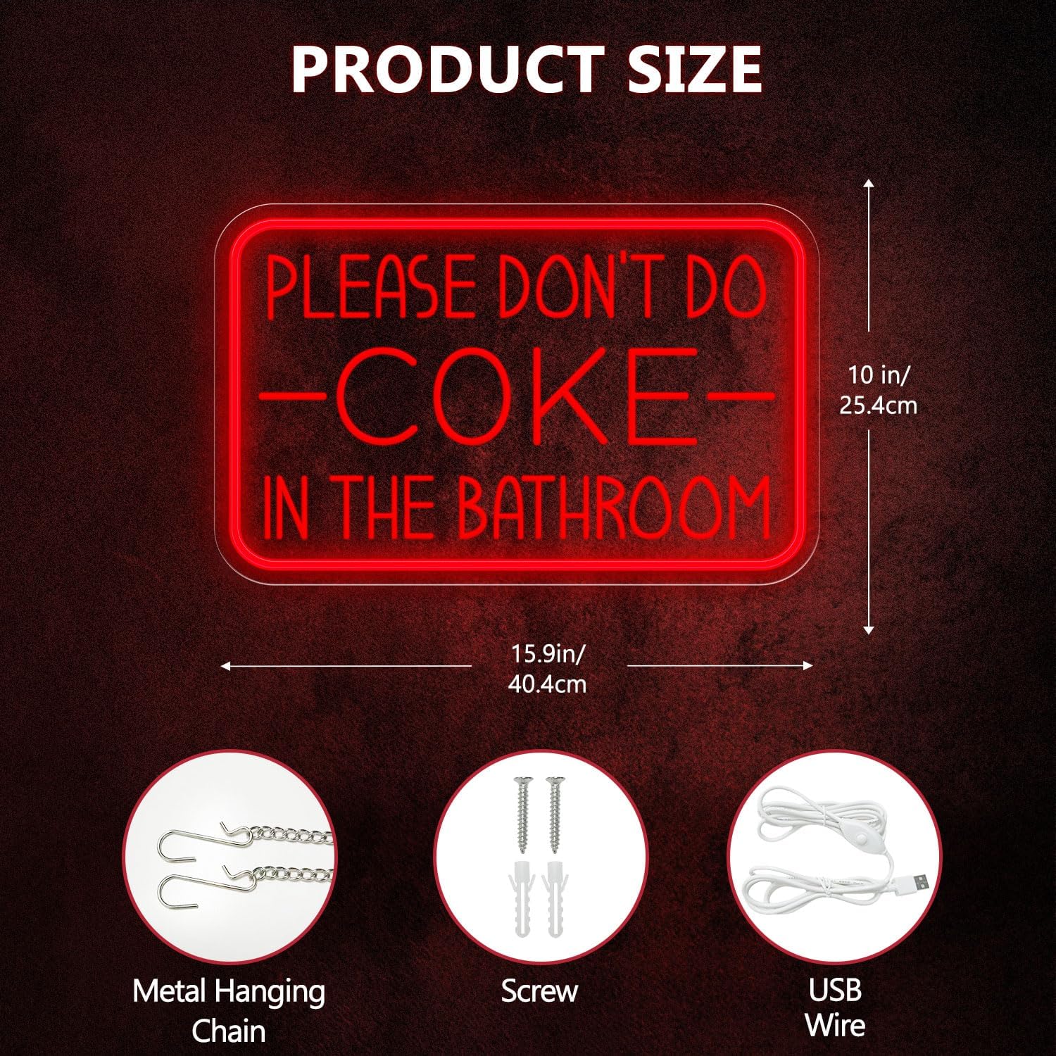 Letrero de neón con texto en inglés “Please Don’t Do Coke in The Bath” para decoración de pared, luz LED de neón alimentada por USB con brillo