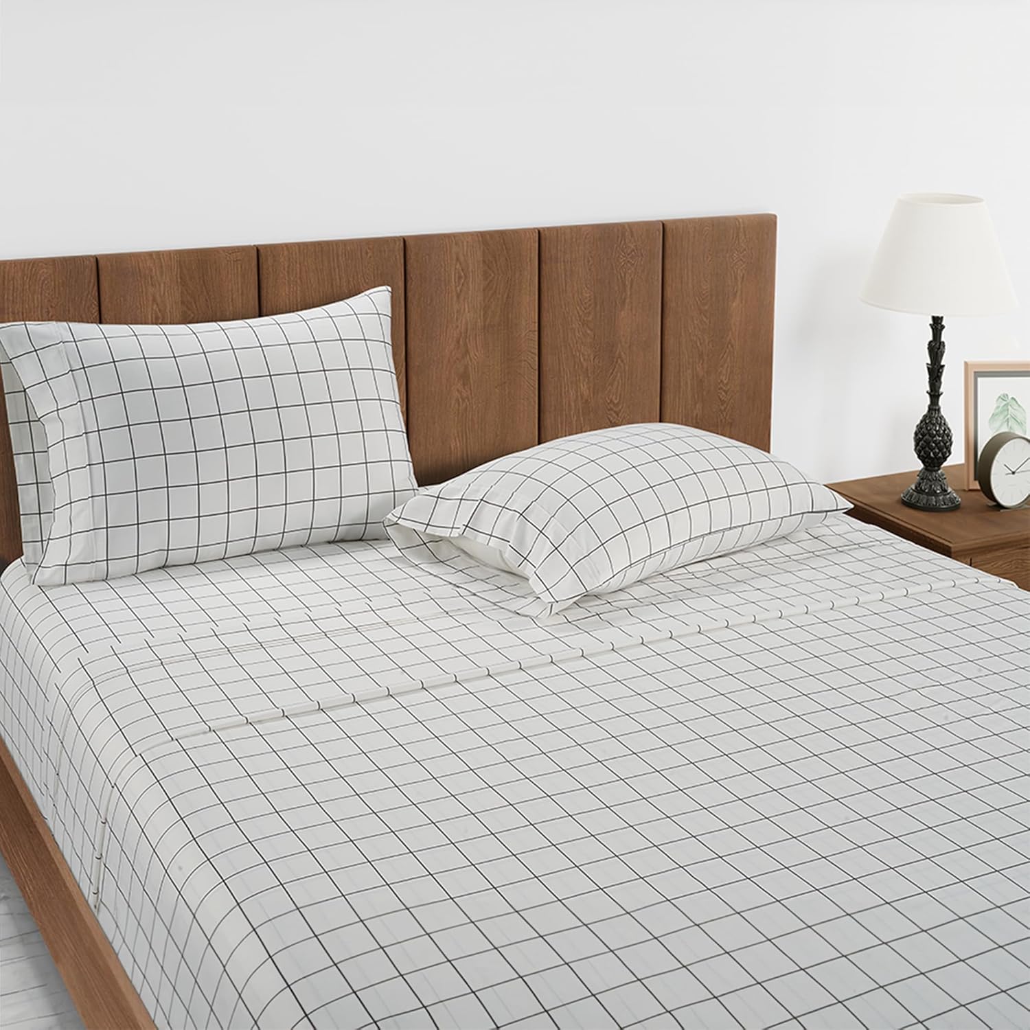LANE LINEN – Juego de sábanas tamaño King, 450 hilos, 100% algodón, de satén, suaves, refrescantes, con bolsillo profundo, 4 piezas, diseño de