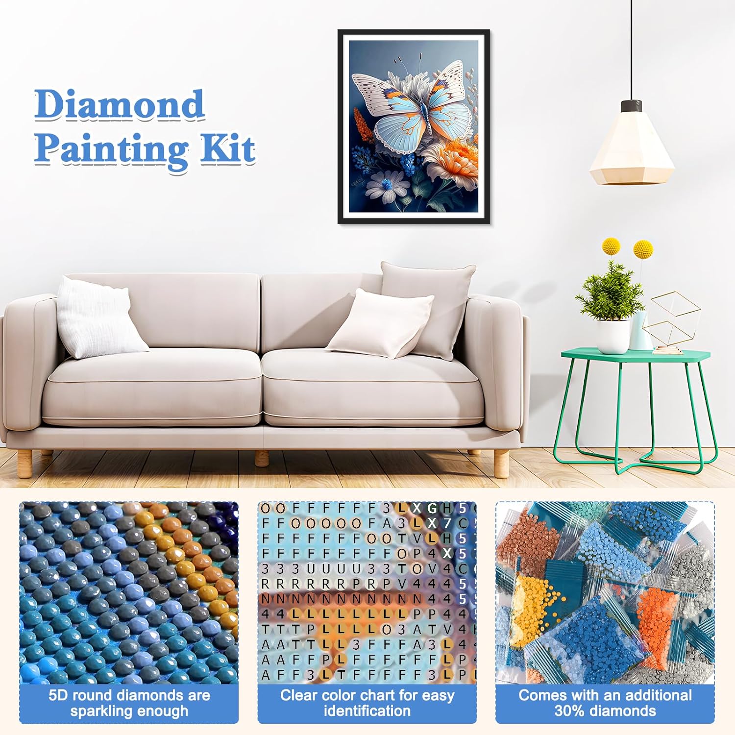 RICUVED Arte de diamantes de flores, kits de arte de diamantes de mariposa para adultos, arte de gemas de diamantes de paisaje, arte de gemas 5D,