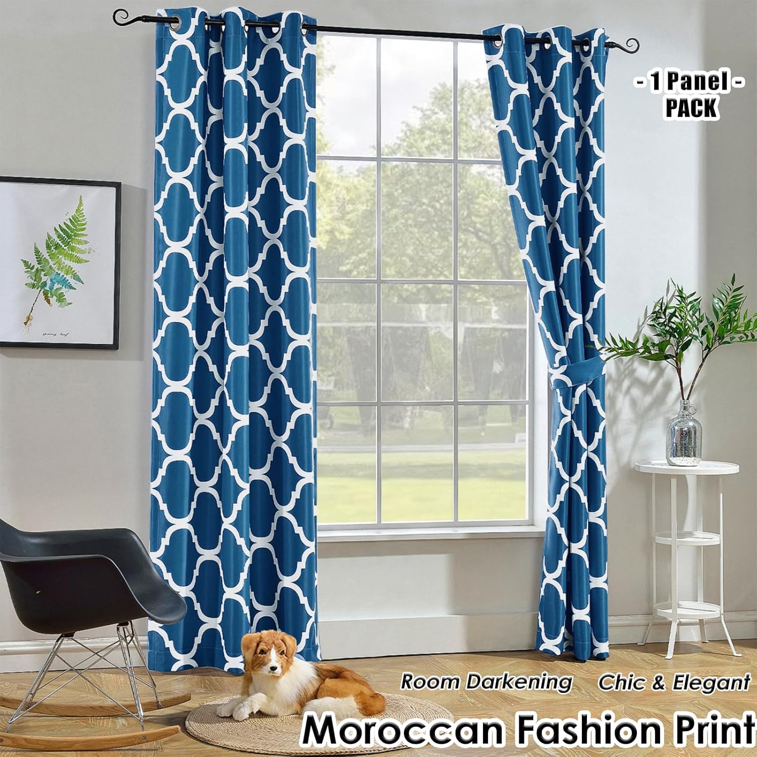 Melodieux Cortina opaca con ojales para oscurecer la habitación, estilo marroquí, para sala de estardormitorio, 42 x 84 pulgadas, color azul rey (1