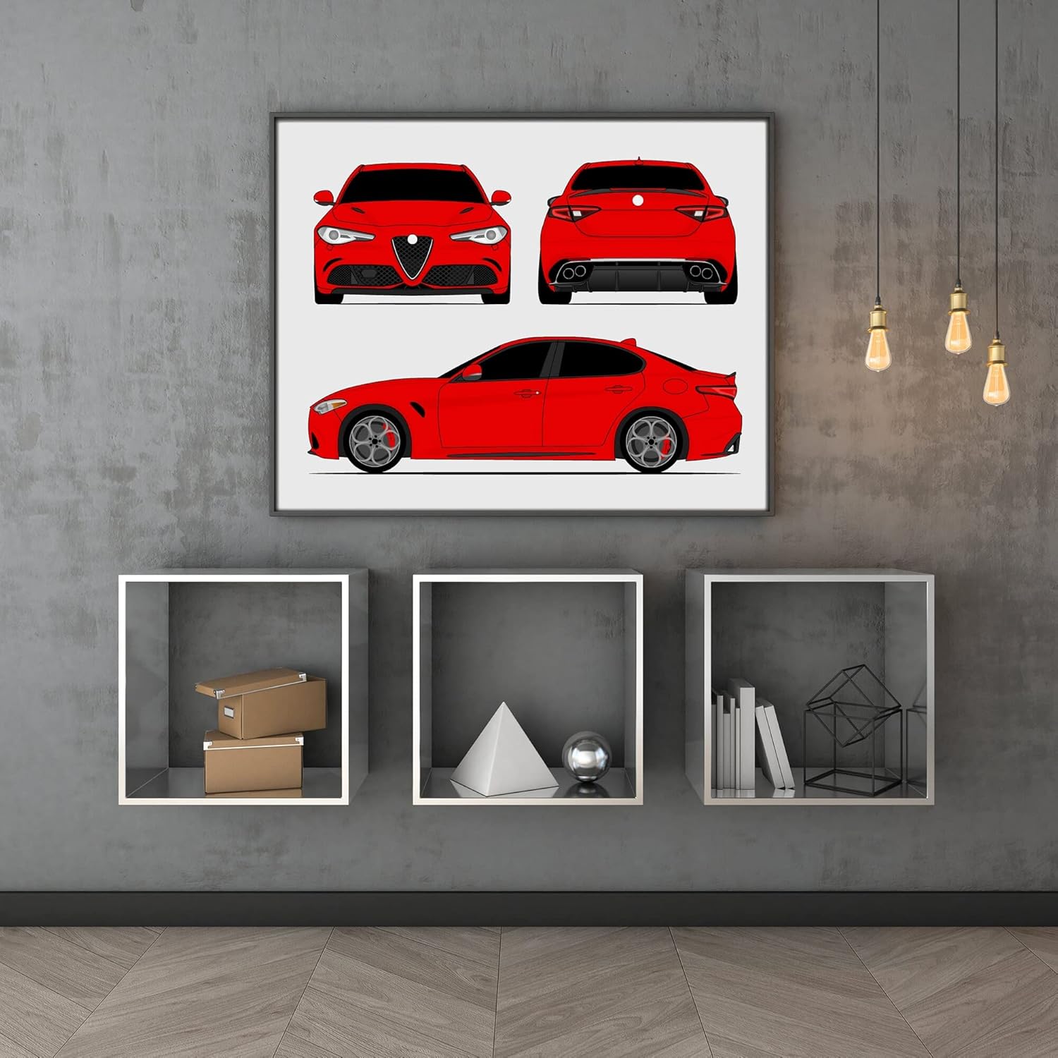 Alfa Romeo Giulia Quadrifoglio 952 (2016-Present) (Front, Rear, Side) (Landscape) Inspired Poster Print Wall Art Decor Handmade (Speciale