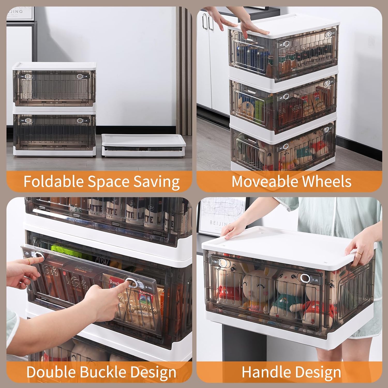 Anysig Closet Organizers and Storage – Stackable Collapsible Storage Bins 13 Gal, Storage Bins with Lids and Wheels Foldable Box Storage Containers