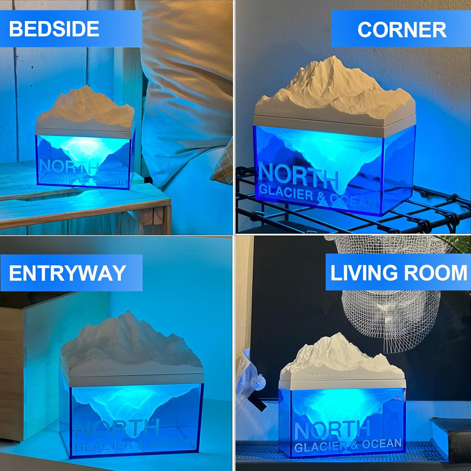 EQURA Luz nocturna glacial, lámpara de noche recargable con sonido relajante de ruido blanco, luz nocturna ambiental portátil para decoración de