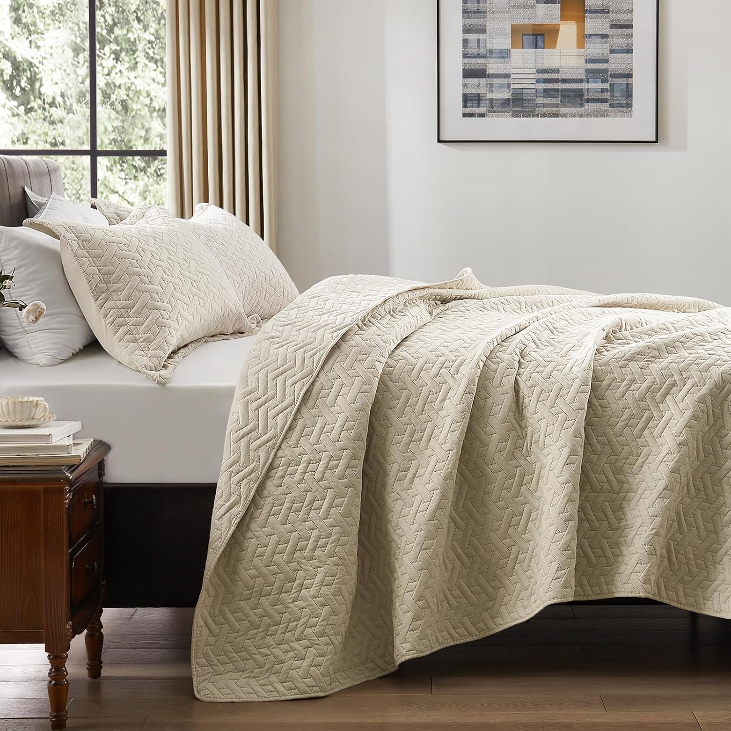 ROKDUK Colchas tamaño King, 3 piezas, peso ligero, 1800 hilos, microfibra suave y transpirable para todas las estaciones, juego de ropa de cama para