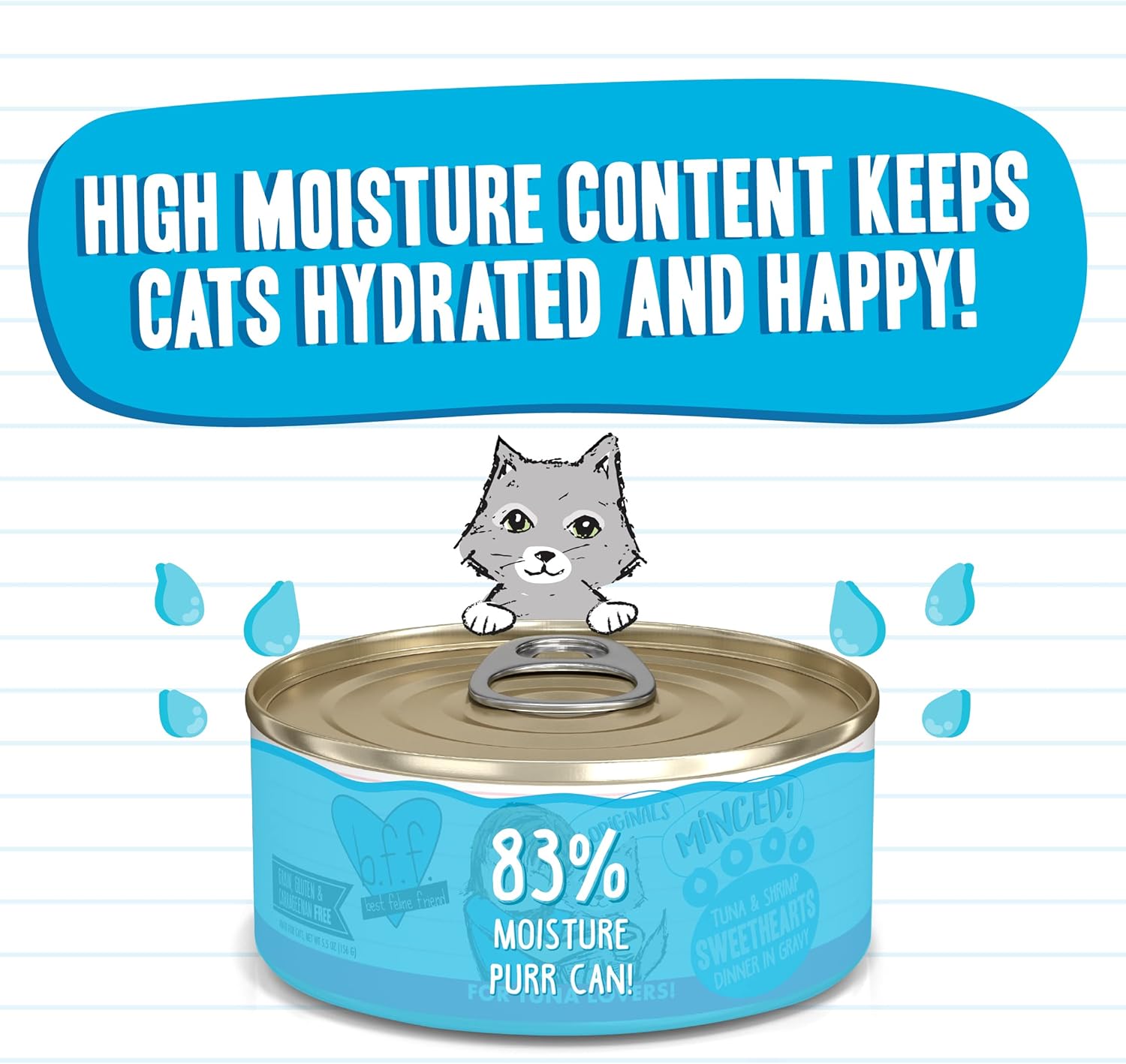 Weruva latas de comida húmeda para gatos sin granos y bolsas B.F.F. (Best Feline Friend), Azul