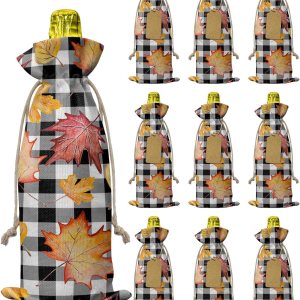 10 bolsas de regalo de vino, Día de Acción de Gracias, acuarela, hojas de arce, estampado de hojas de arce en blanco y negro, bolsas para botellas 10 bolsas de regalo de vino, Día de Acción de Gracias, acuarela, hojas de arce, estampado de hojas de arce en blanco y negro, bolsas para botellas