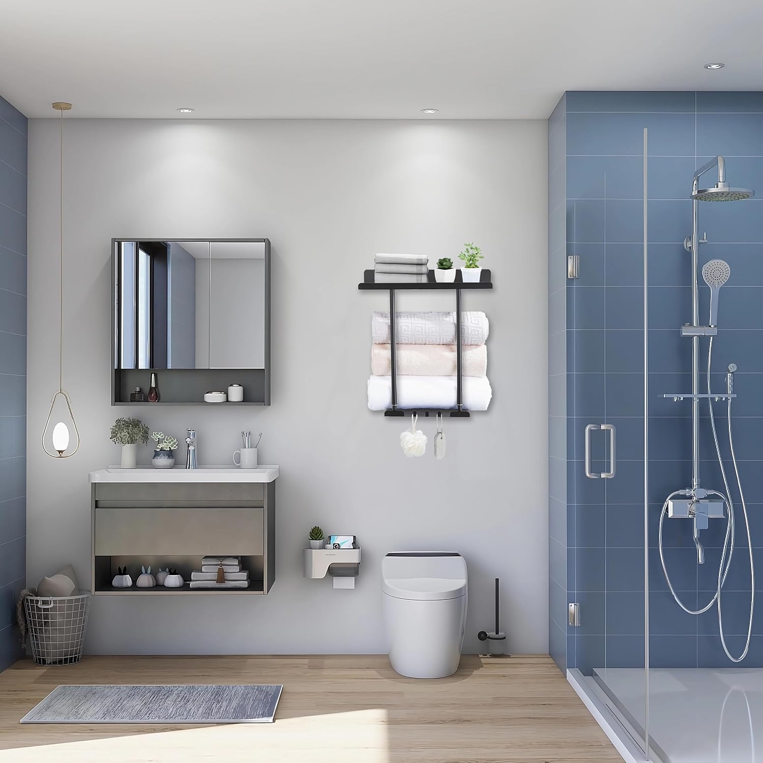 Toalleros retráctiles para baño, toallero montado en la pared de doble propósito, adhesivo y perforación, almacenamiento de toallas de baño de