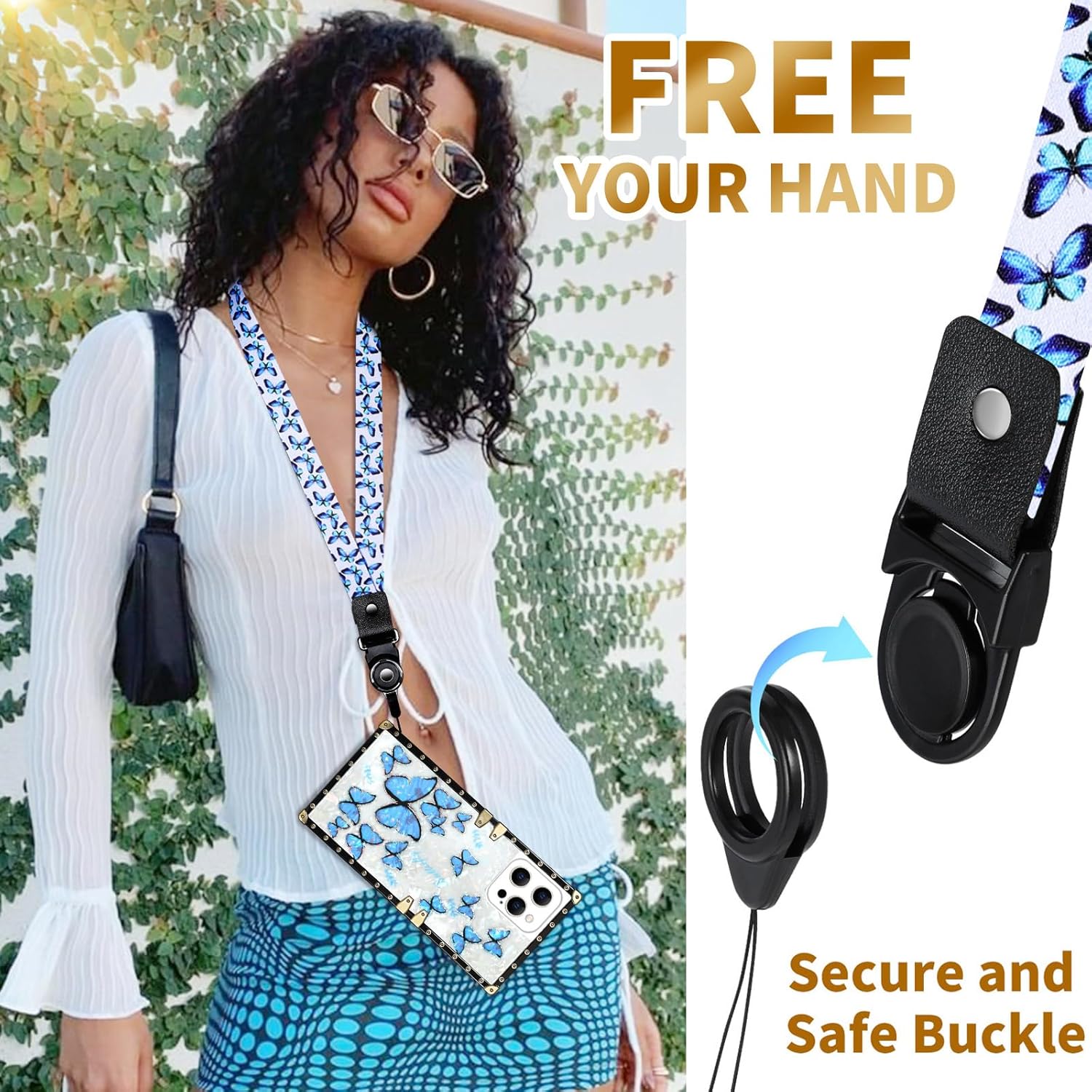 Loheckle Funda para iPhone 15 Pro Max para mujeres y adolescentes, diseño cuadrado a la moda, lindas fundas con soporte de anillo y cordón, elegante