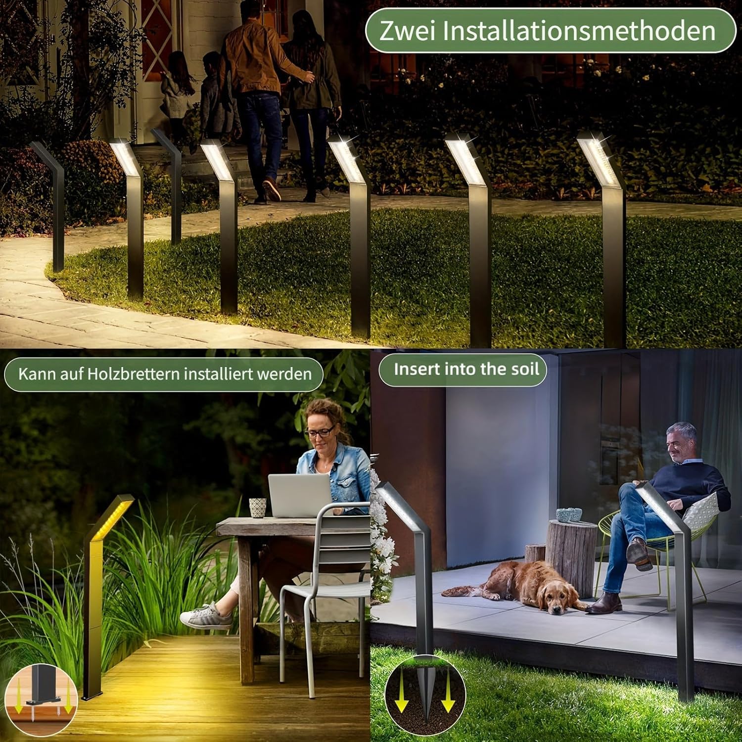 Luces solares para camino, paquete de 4 luces solares para jardín al aire libre, impermeables, alimentadas por energía solar con luces LED blancas