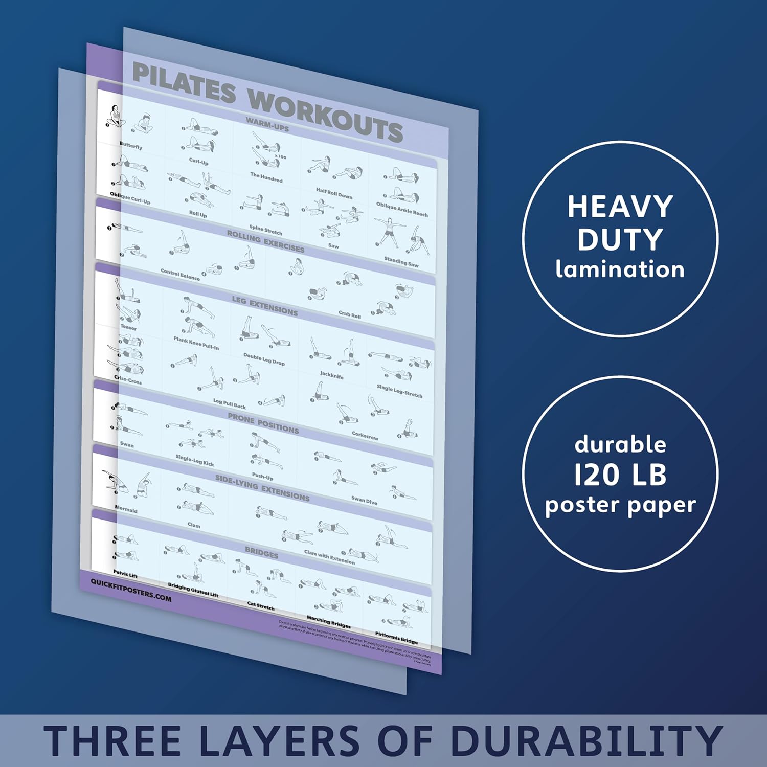 Palace Learning Paquete de 2 ejercicios de calentamiento + ejercicios de pilates – Juego de 2 tablas de entrenamiento (laminadas, 18 x 24 pulgadas)