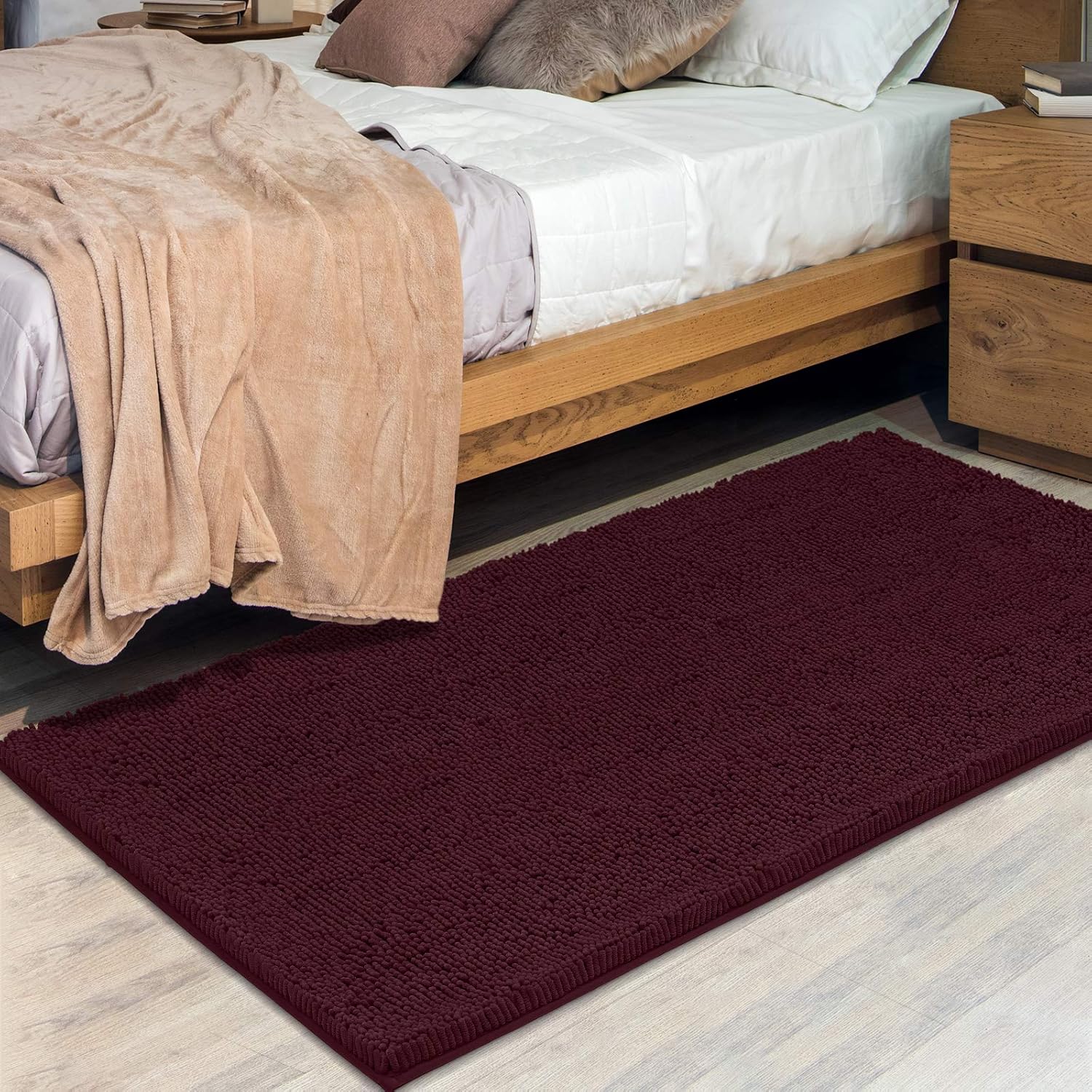 Tapete de baño extra largo de felpilla suave, tapete de microfibra absorbente, lavable a máquina y antideslizante para puerta, baño, habitación