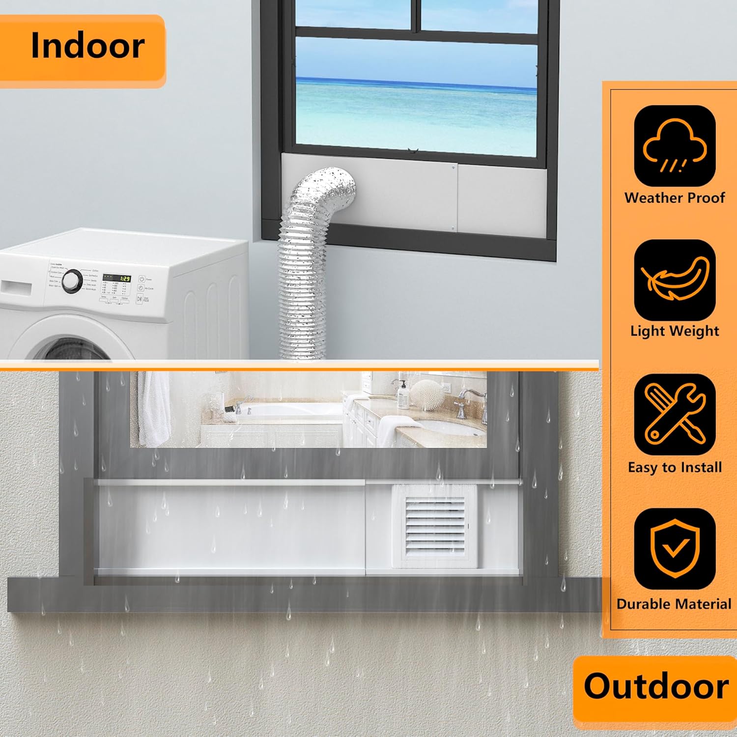 LBG Products Kit de ventana de ventilación para secadora con cubierta de ventilación con listones resistente a la intemperie para manguera de