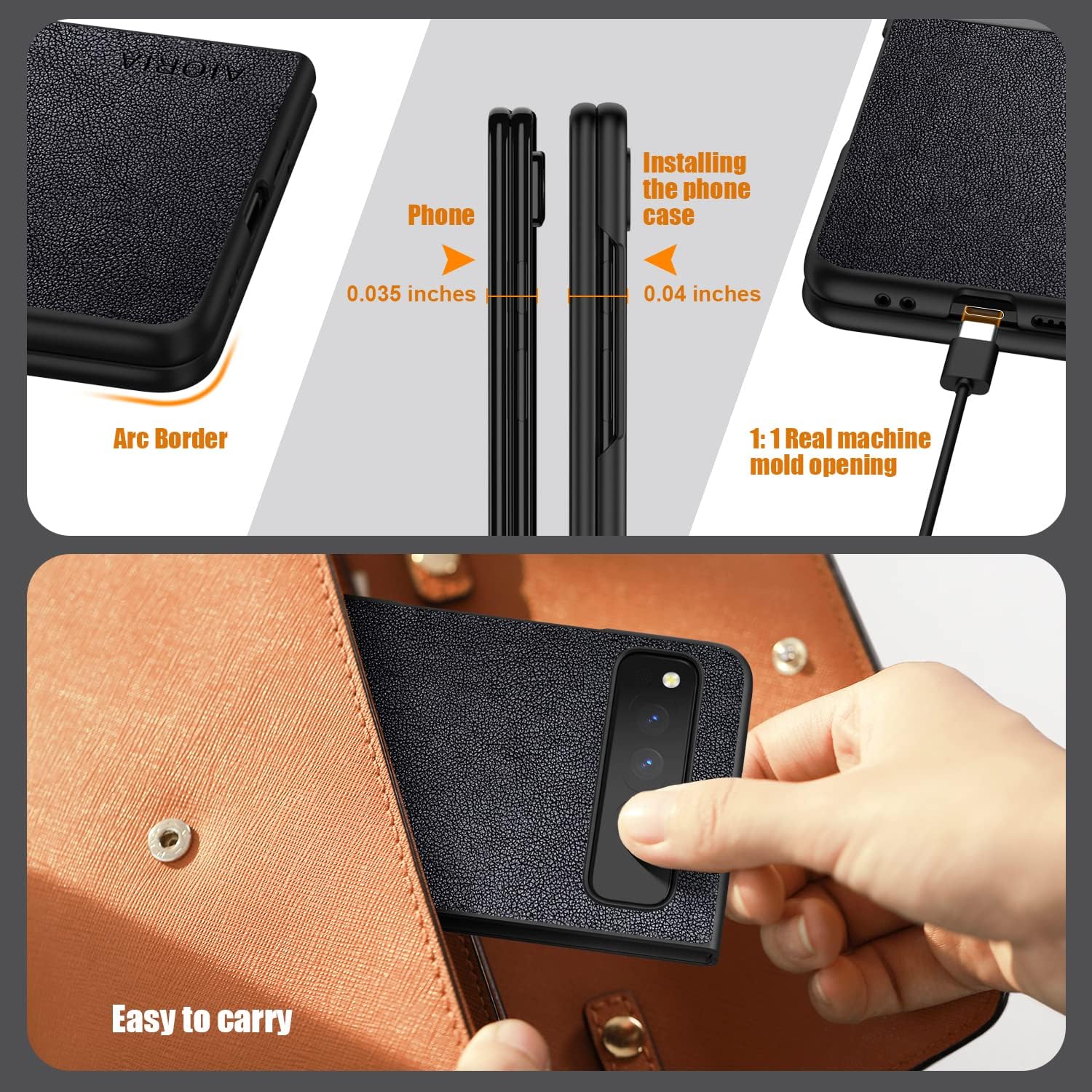 Funda para Google Pixel Fold, funda de cuero premium para teléfono con diseño retro para Google Pixel Fold 5G (negro)