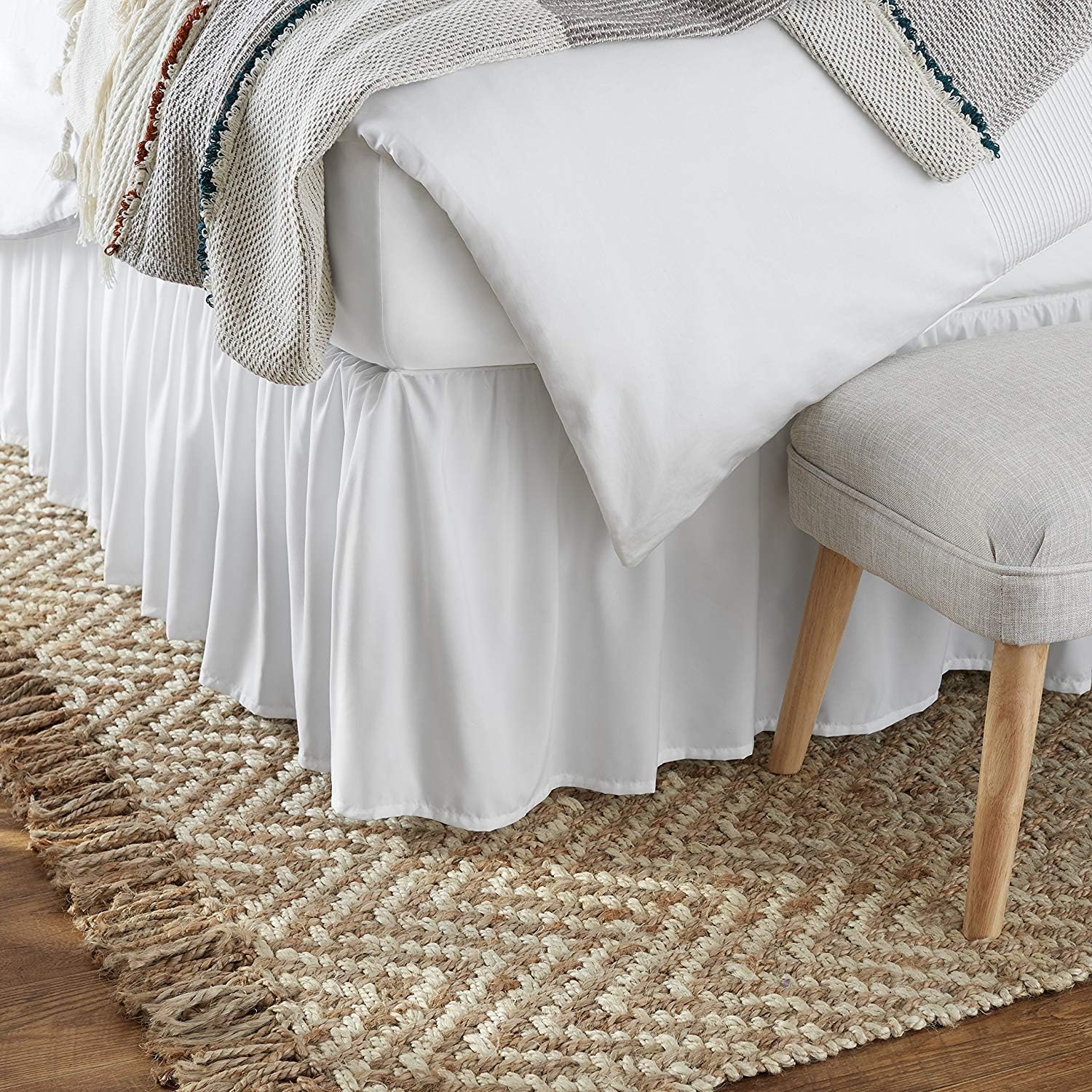KP Linen Falda de cama con volantes con esquinas divididas, tamaño Queen (caída de 18 pulgadas), falda de cama con volantes y plataforma con