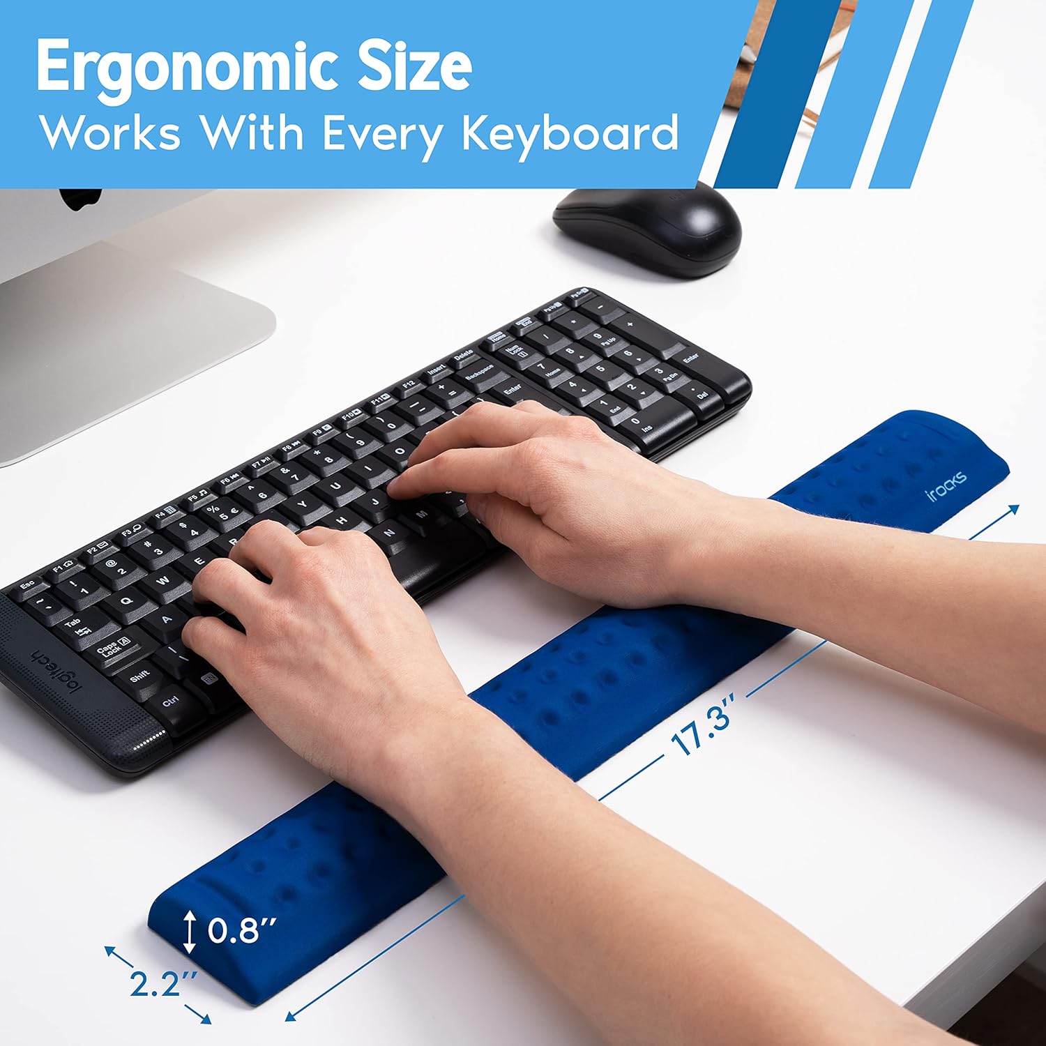 i-Rocks Reposamuñecas para teclado de espuma viscoelástica, reposamuñecas que reduce el dolor para teclado de computadora, base de goma