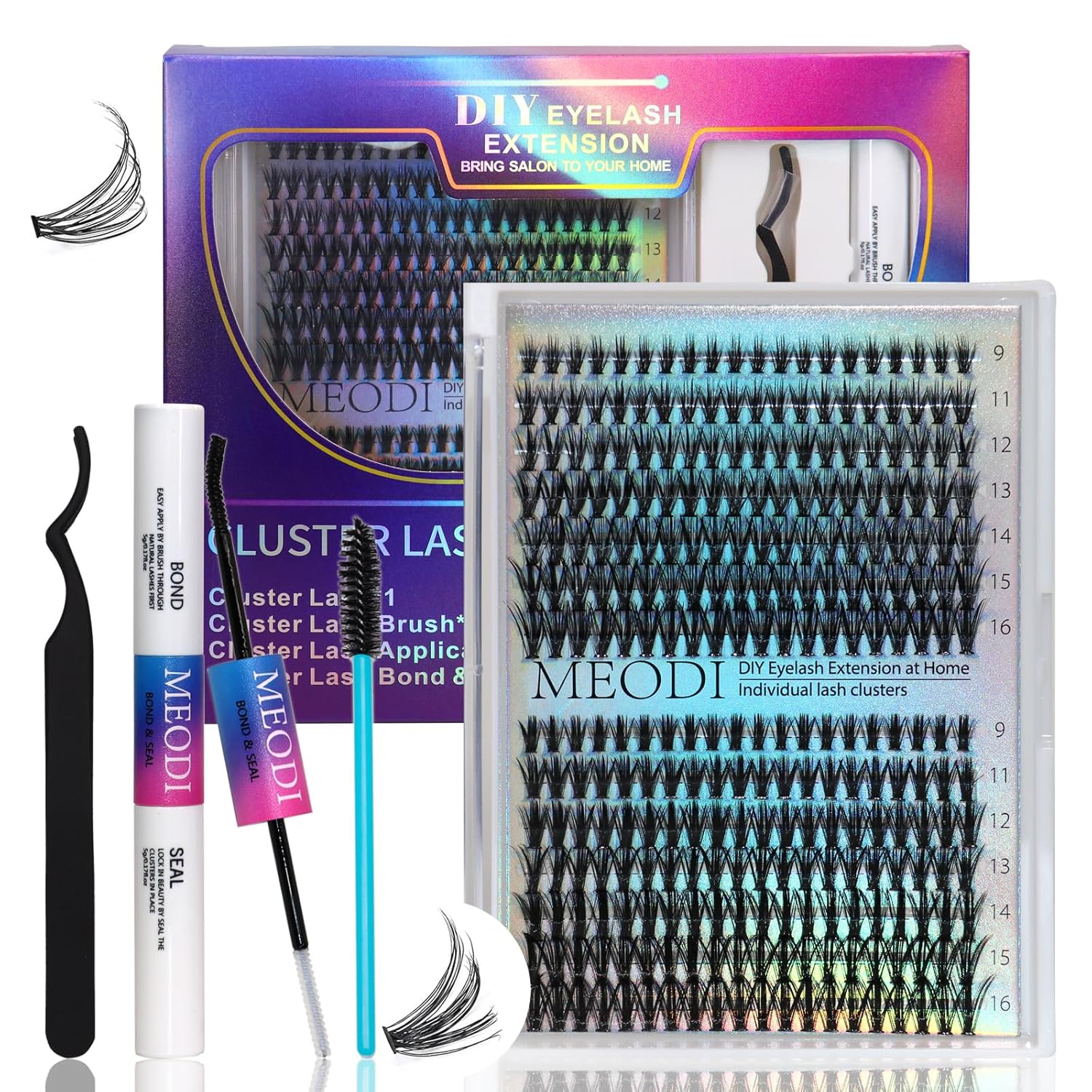 Kit de extensión de pestañas para bricolaje, 30D, 40D, 0.354-0.630 in, mezcla de pestañas individuales, kit de extensiones de pestañas con unión y