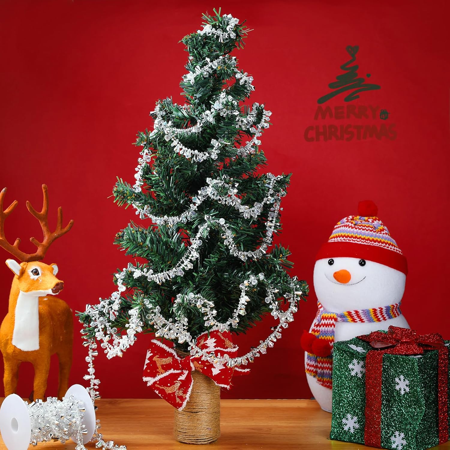 Bucherry Guirnalda de Navidad de 20 pies con cuentas de acrílico de cristal para colgar decoraciones rústicas para árbol de Navidad, adornos de
