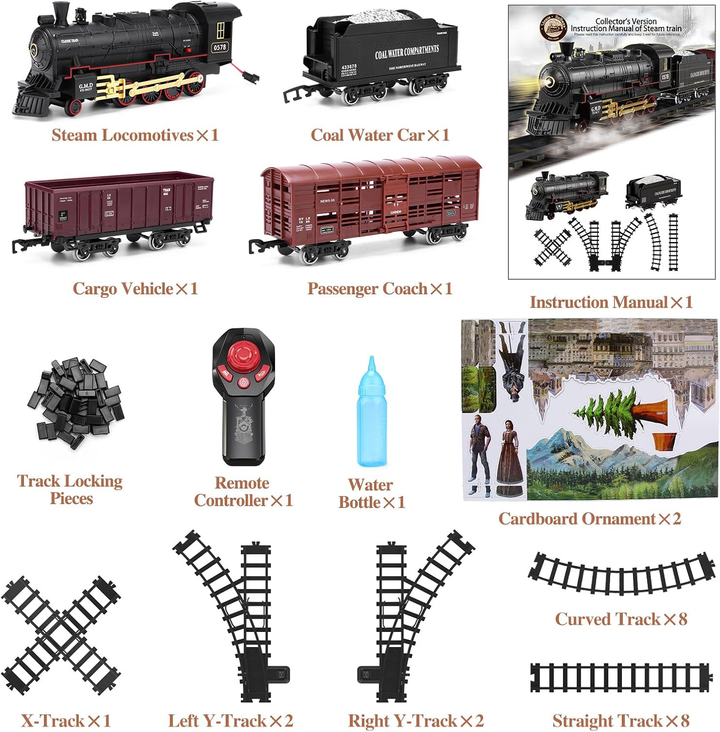 Juego de tren para niños, juguete de tren a control remoto con vehículo de carga, motor de locomotora de vapor, pistas largas de tren debajo del