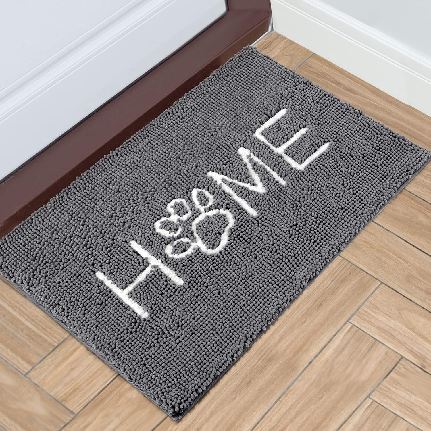 HOMEIDEAS Tapete de felpilla absorbente para interiores, 24 x 36 pulgadas, tapete lavable para zapatos fangosos y patas, tapete interior