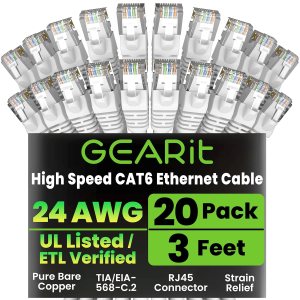 GearIT Cable Ethernet Cat 6 de 3 pies (paquete de 20) - Cable de conexión Cat6, cable de conexión Cat 6, cable Cat6, cable Cat 6, cable Ethernet