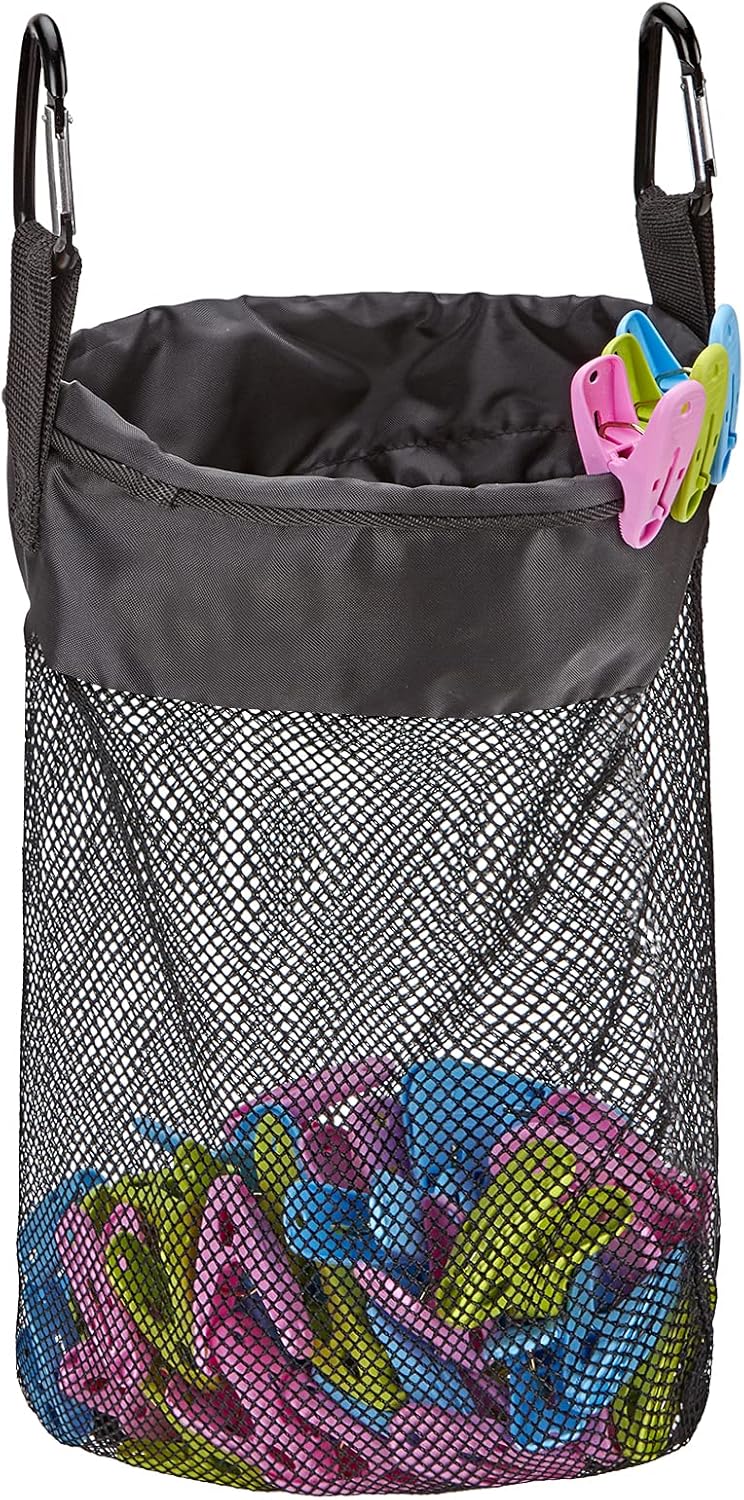 HOMEST Bolsa de malla para colgar ropa con cordón, organizador de almacenamiento con gancho, lavable a máquina, color negro
