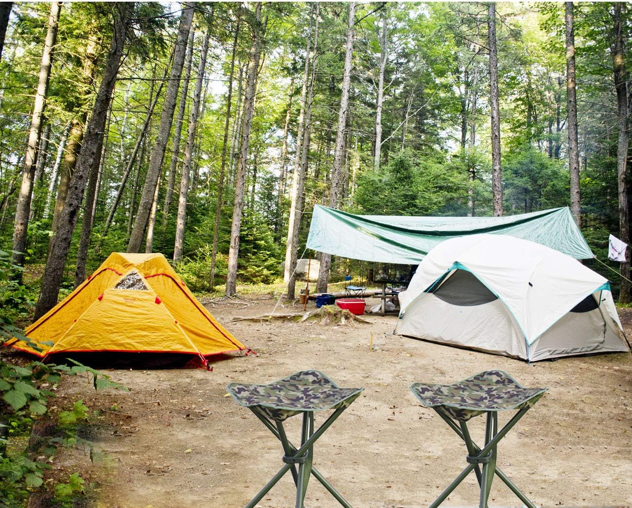 JSHANMEI Taburete plegable portátil para senderismo al aire libre, pesca, viajes, 4 patas, soporte de 300 libras