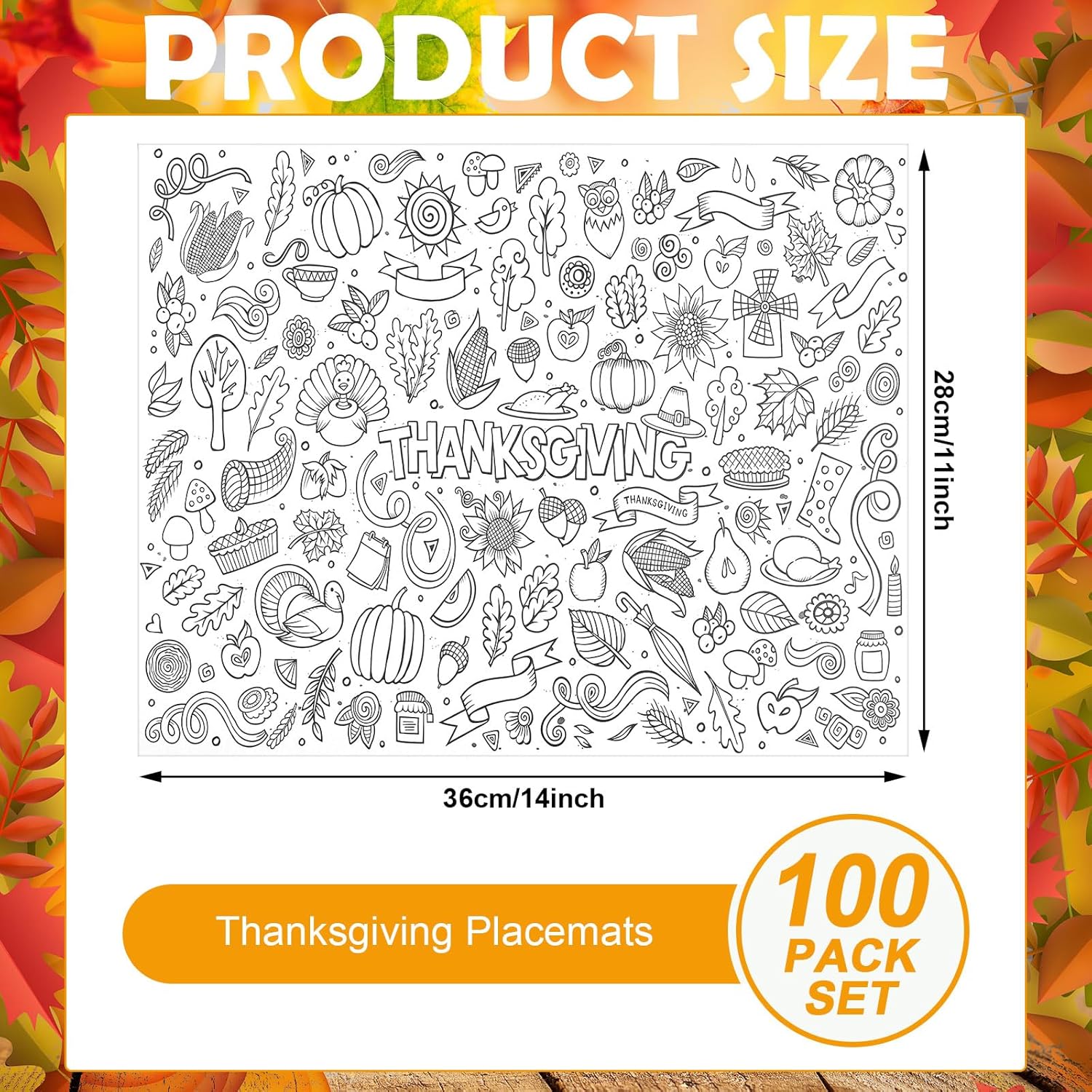 100 manteles individuales de papel para colorear de Acción de Gracias de 11 x 14 pulgadas, colorea tus propios manteles individuales desechables de