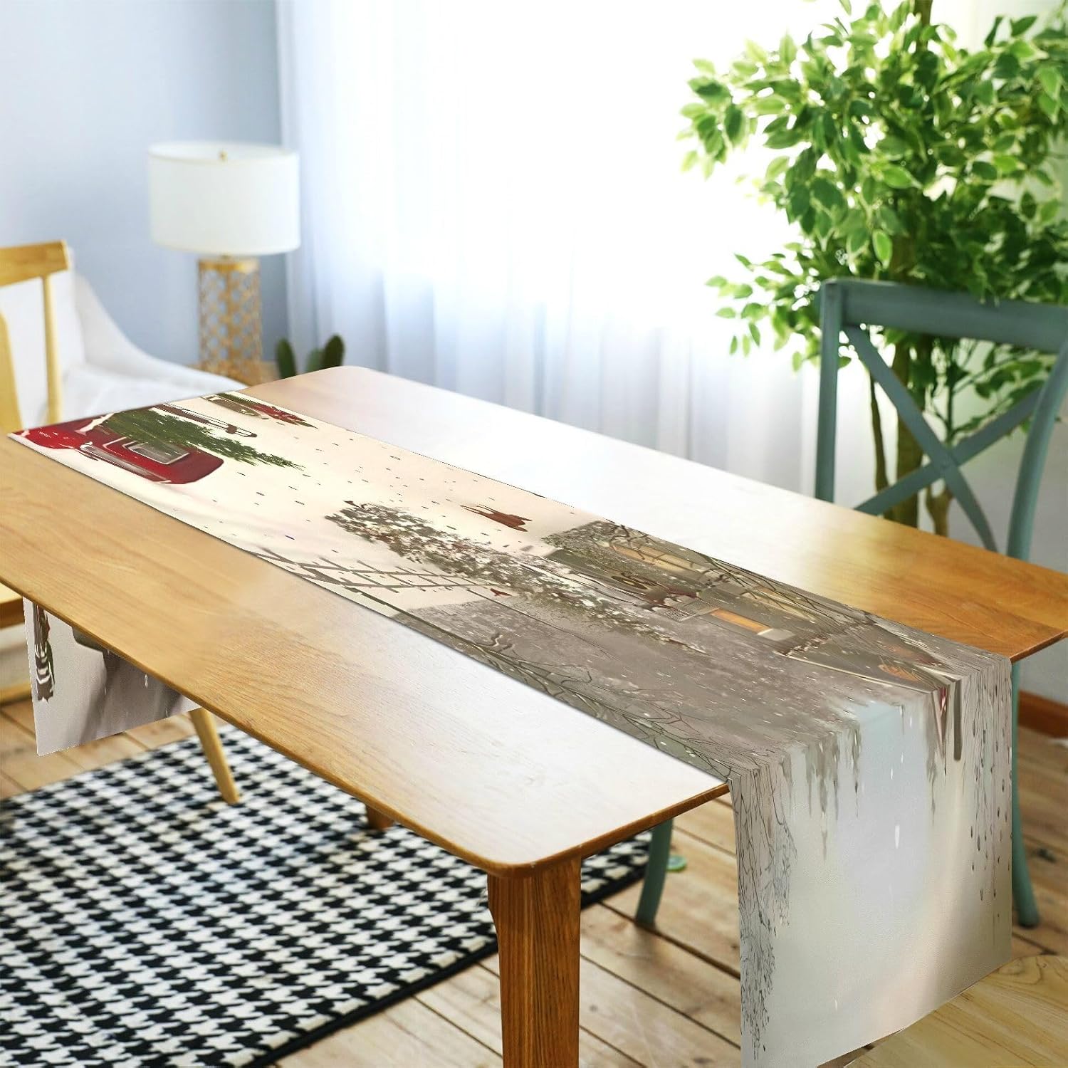 Christmas Rustic Red Truck Table Runner Fall Decor for Dining Table Decor Christmas Table Runner 72 Inches Long