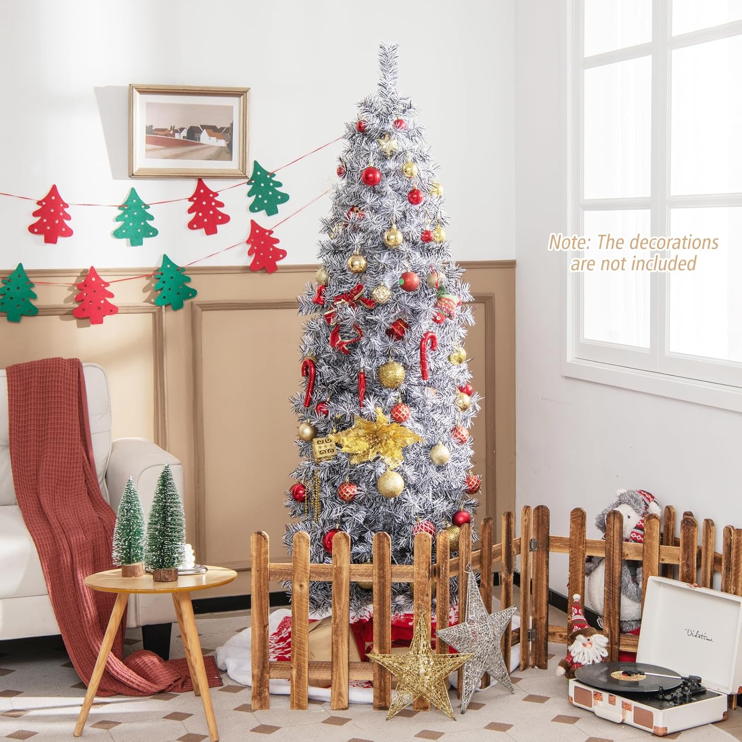HAPPYGRILL Árbol de Navidad artificial preiluminado de 6 pies, árbol de Navidad con bisagras con 475 puntas de rama, 250 luces LED blancas frías,