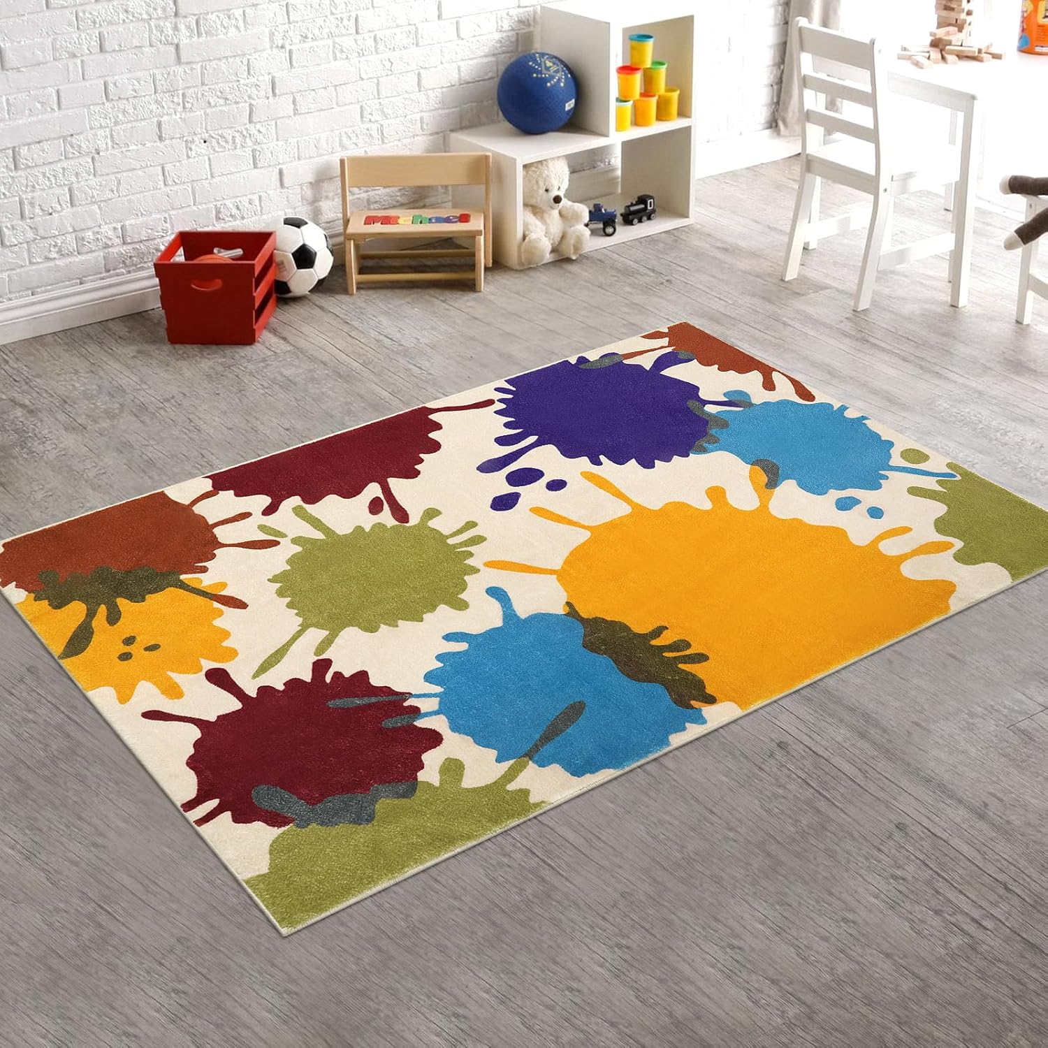 Alfombra colorida para habitación de niños, 3 x 5 pies, lavable a máquina, para sala de juegos, alfombra de área de arco iris para aula, alfombra