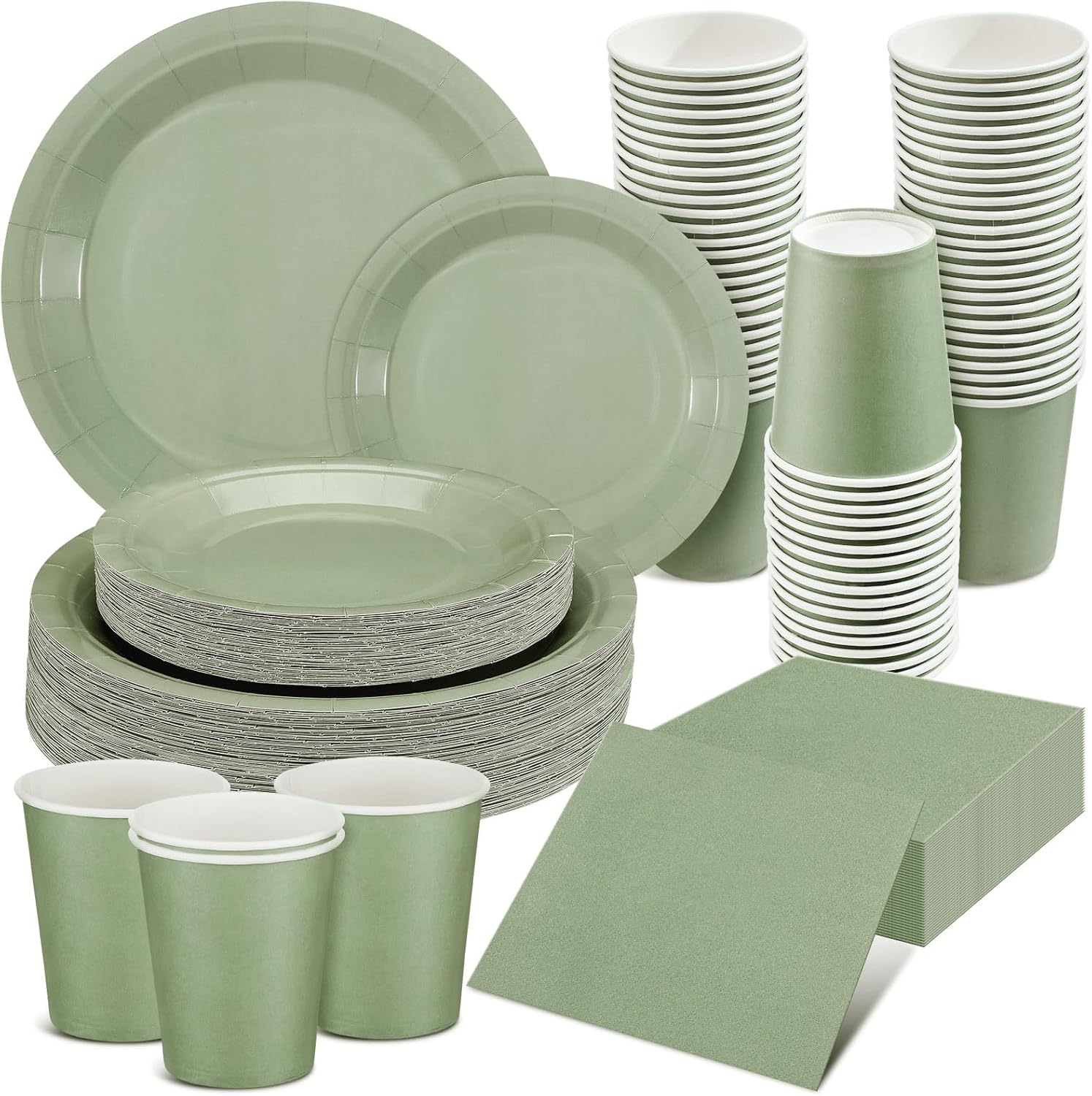 Juego de vajilla de 200 piezas, suministros para fiestas, 50 platos desechables de 7 pulgadas, 50 platos de papel de 9 pulgadas, 50 vasos de papel,
