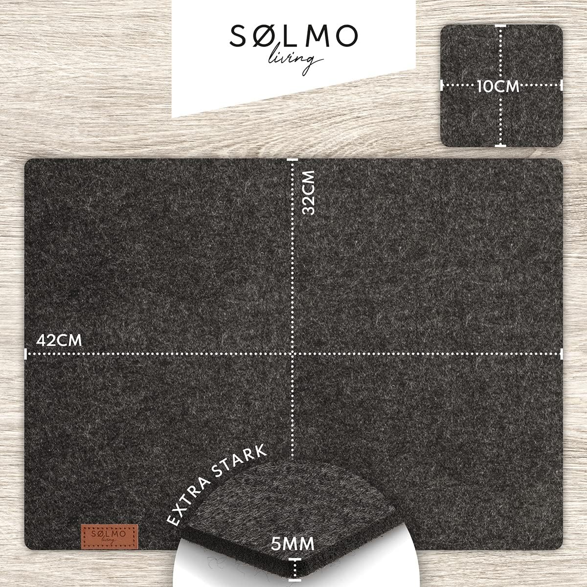 Sølmo – Juego de 6 manteles individuales de fieltro de alta calidad, lavables, manteles individuales de 16 x 13 pulgadas, lavables, posavasos de