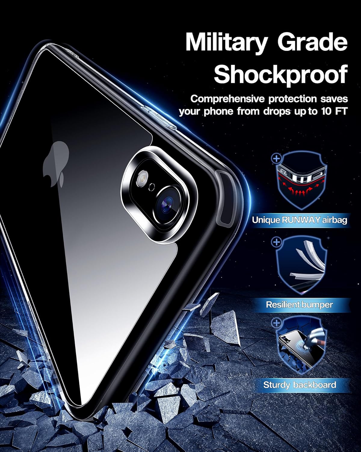 Dssairo Funda para iPhone XR, con 2 protectores de pantalla, protección completa de la cámara no amarillenta delgada a prueba de golpes, funda