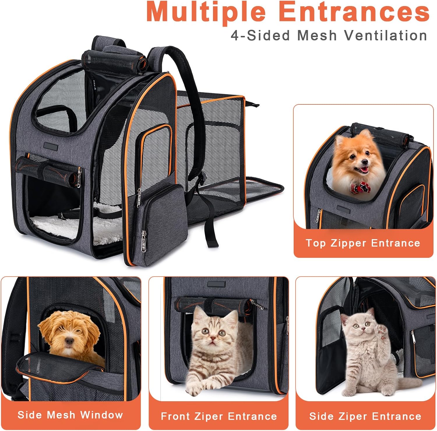 Mochila transportadora para gatos, mochila para perros pequeños, medianos y gatos, mochila expandible aprobada por aerolíneas para perros pequeños,
