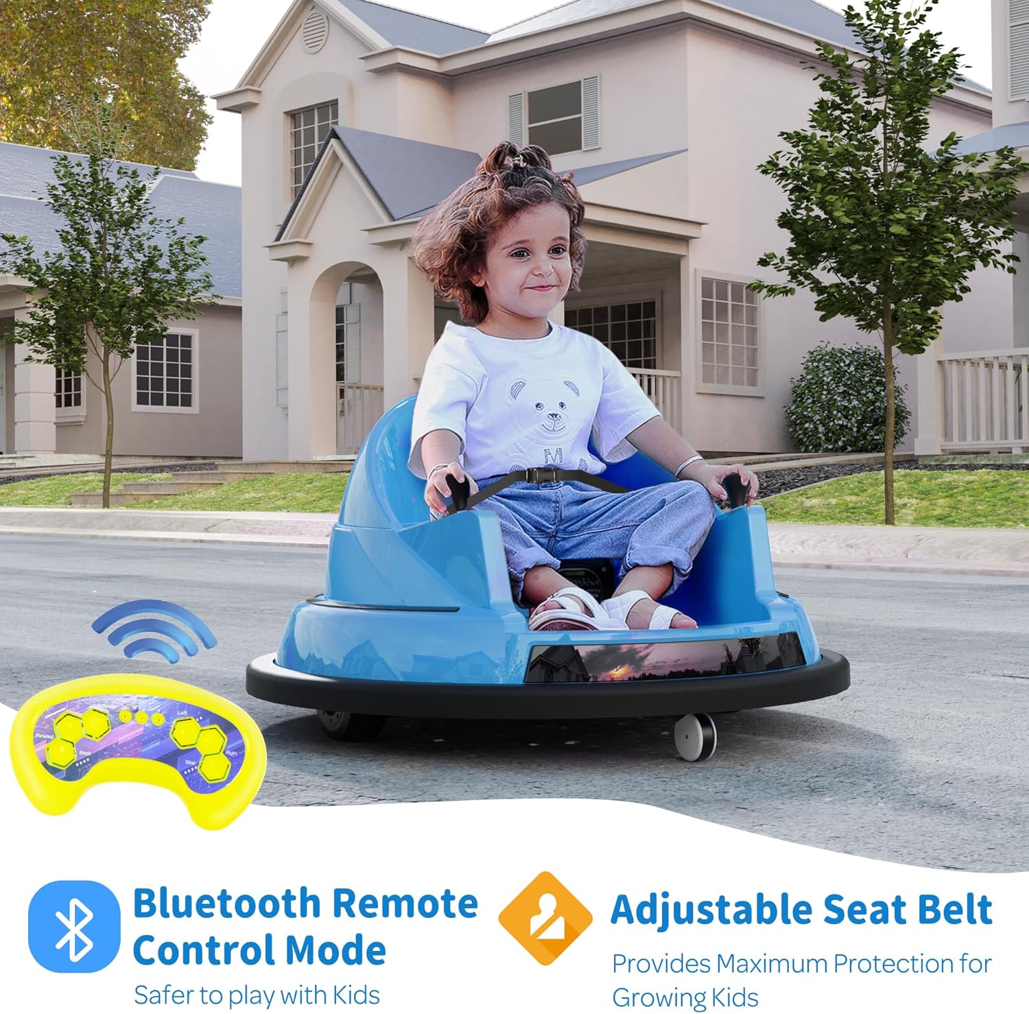 ROOMTEC Auto parachoques para niños pequeños de 1 a 3 años, auto parachoques de 12 V con control remoto, certificado de seguridad, luces