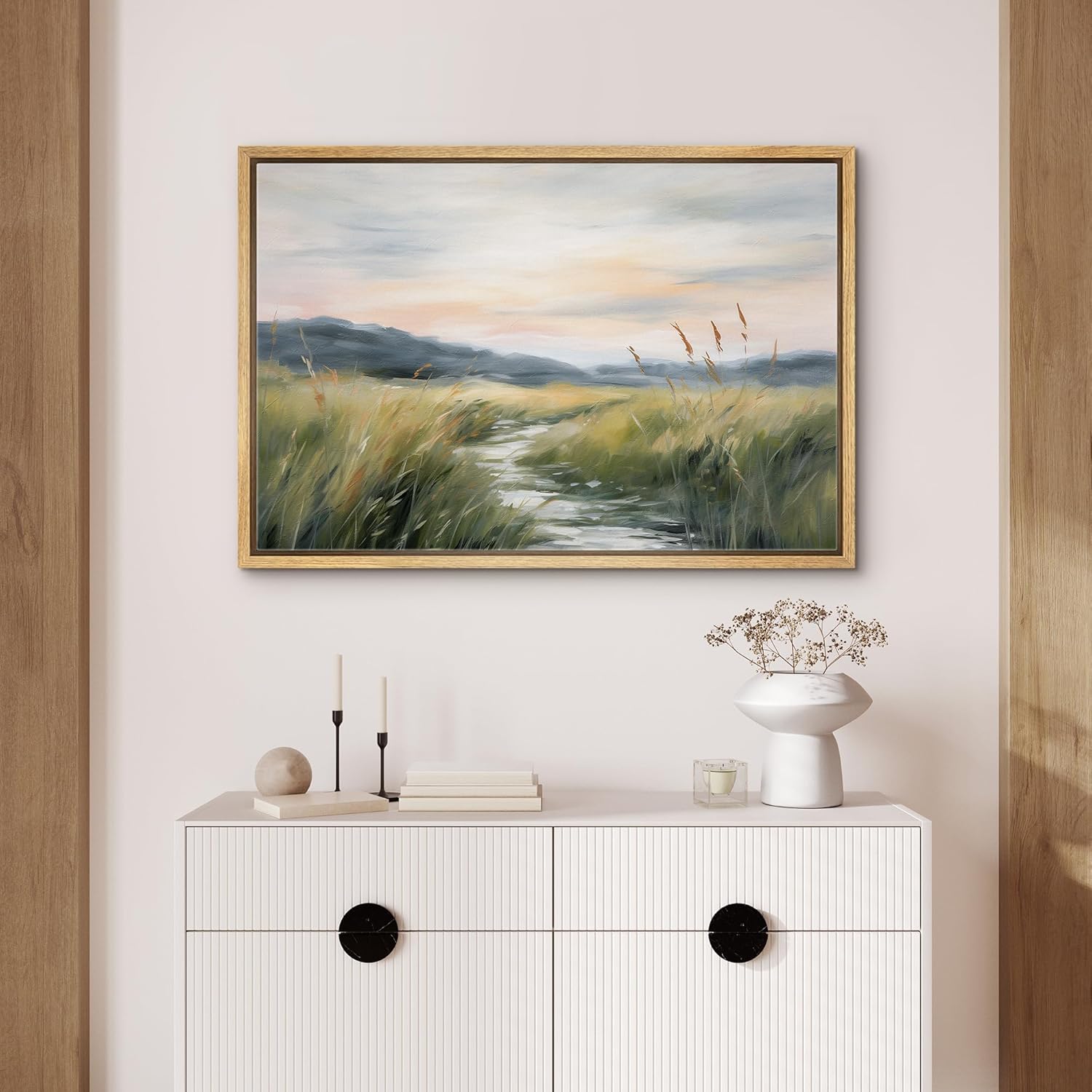 SIGNFORD Lienzo enmarcado para pared, puesta de sol, montaña, pantano, pantano, río, lago, naturaleza, ilustraciones de área silvestre, arte