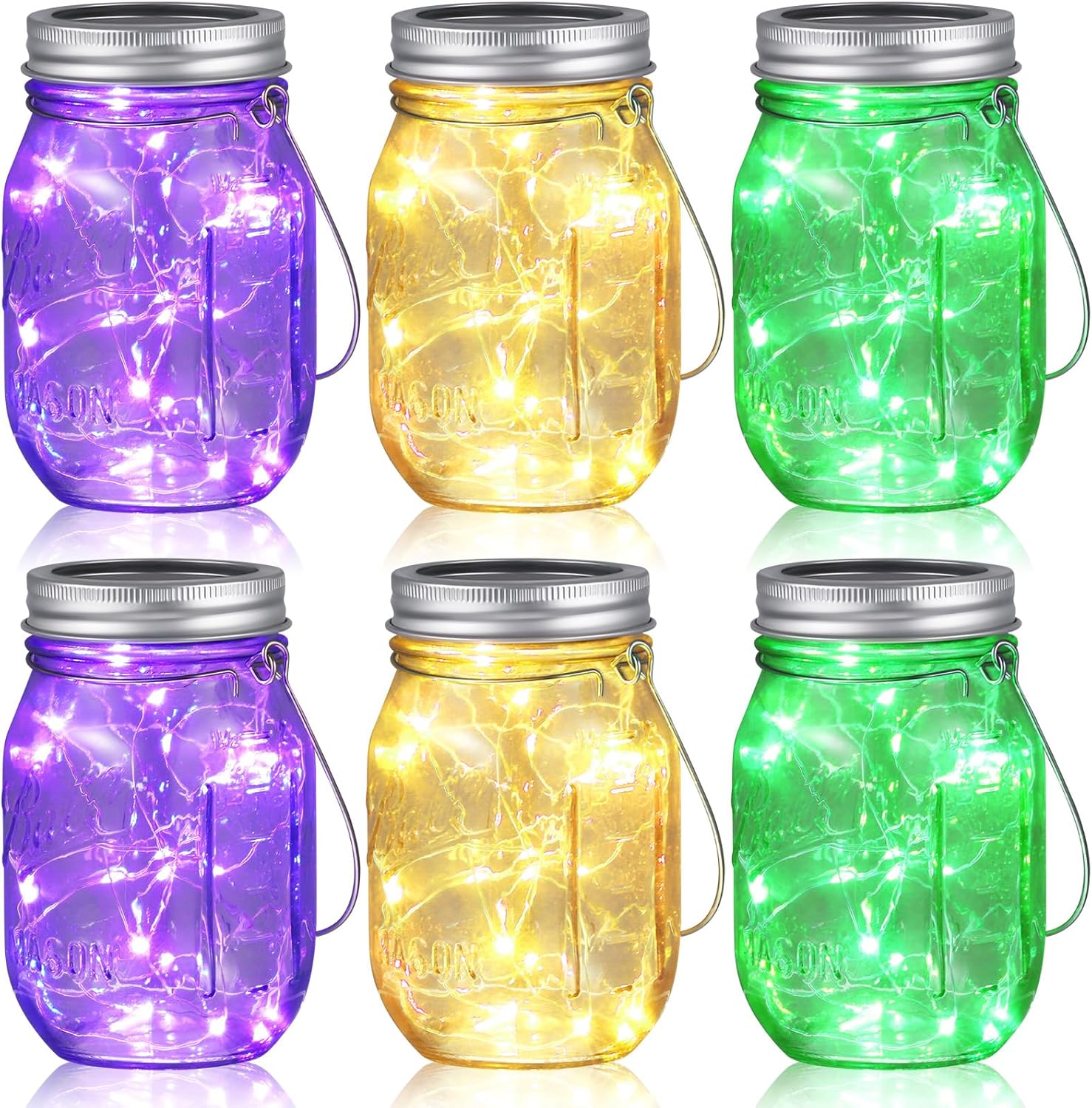 6 luces solares de tarro de masón de Halloween, 30 luces LED, cadena de luces colgantes mini linterna solar impermeable al aire libre centro de mesa