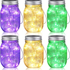 6 luces solares de tarro de masón de Halloween, 30 luces LED, cadena de luces colgantes mini linterna solar impermeable al aire libre centro de mesa 6 luces solares de tarro de masón de Halloween, 30 luces LED, cadena de luces colgantes mini linterna solar impermeable al aire libre centro de mesa