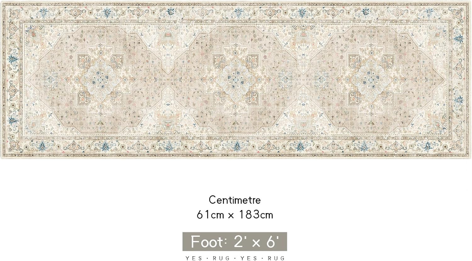 Runner Rug 2×6 Beige Boho Rug for Entryway Hallway Kitchen Laundry Room Bathroom Non Slip Soft Washable Vintage Runner Floor Carpet