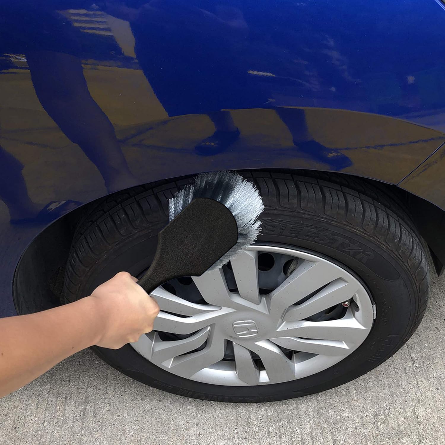 Cepillo para llantas y neumáticos para llantas de automóvil, cepillo de cerdas suaves, limpia neumáticos y libera suciedad y mugre de carretera,