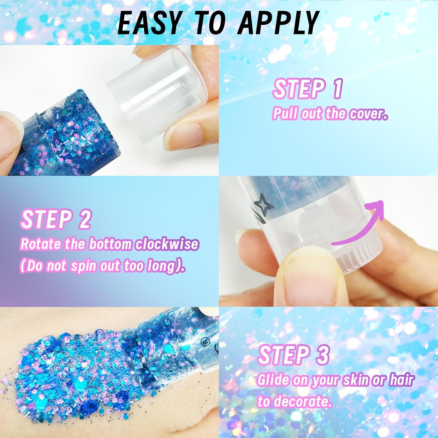 DAGEDA Barra de purpurina corporal plateada, lentejuelas holográficas para maquillaje de cara de sirena, sombra de ojos para el cabello, para