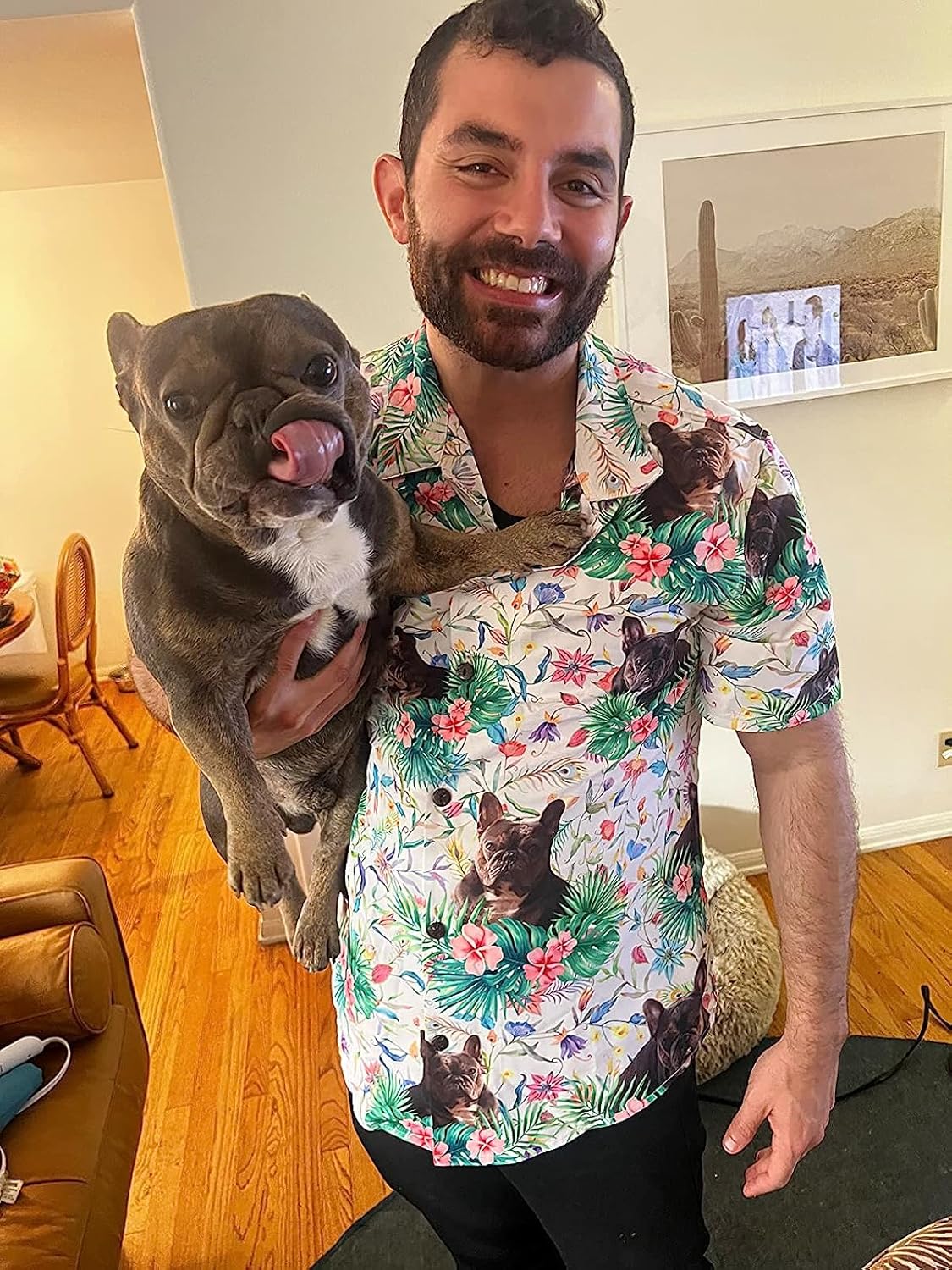 Camisas hawaianas personalizadas con cara de perro y cara de mascota, personalizables con diseño floral de pájaro y gato, camisa hawaiana con botones