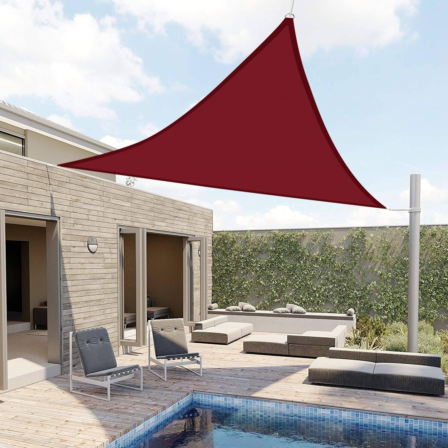 Toldo impermeable triangular derecho de 16 x 16 x 23 pies, toldo impermeable para patio al aire libre, jardín, terraza, pérgola (rojo)