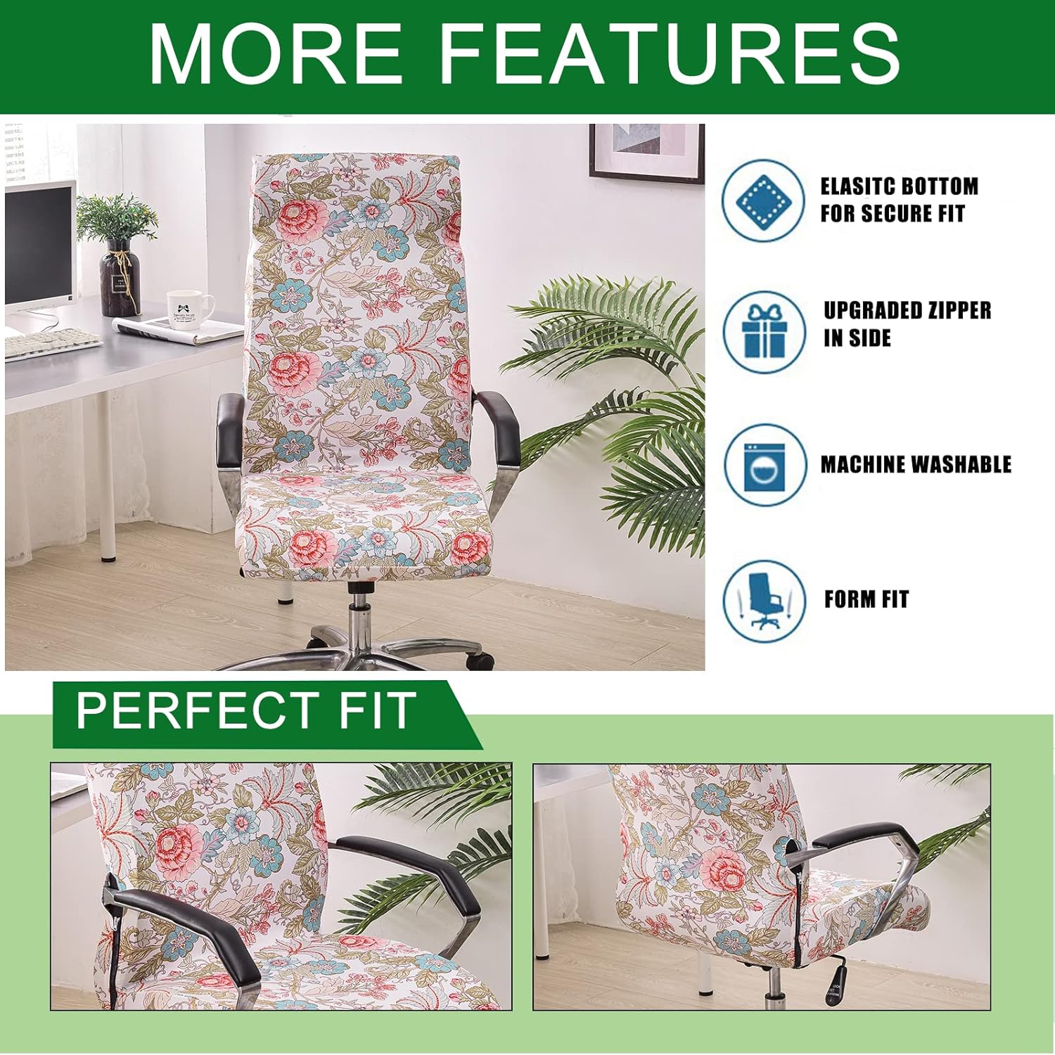 CRFATOP Funda elástica para silla de oficina de computadora con cremallera duradera, funda giratoria universal para silla de escritorio, estilo