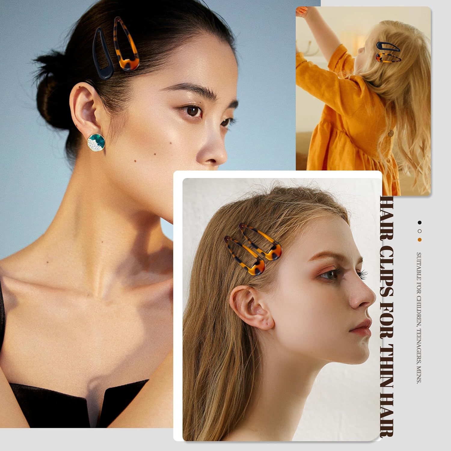 Cptots Pinzas de metal para el cabello con cierre de agua, antideslizantes, para mujeres y niñas, pinzas medianas para cabello fino grueso y fino,