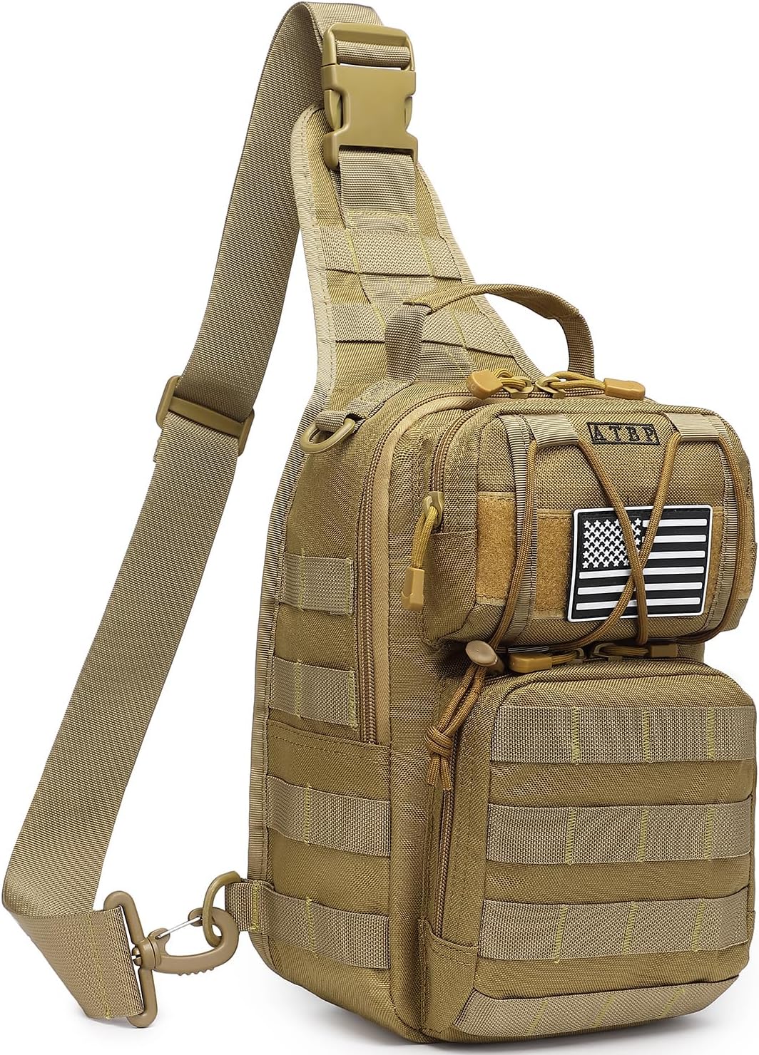 ATBP Mochila táctica para hombre, bolsa militar de una correa para el hombro, bolsa cruzada con funda de 10 litros, Marrón Bronceado Caqui, Mochilas